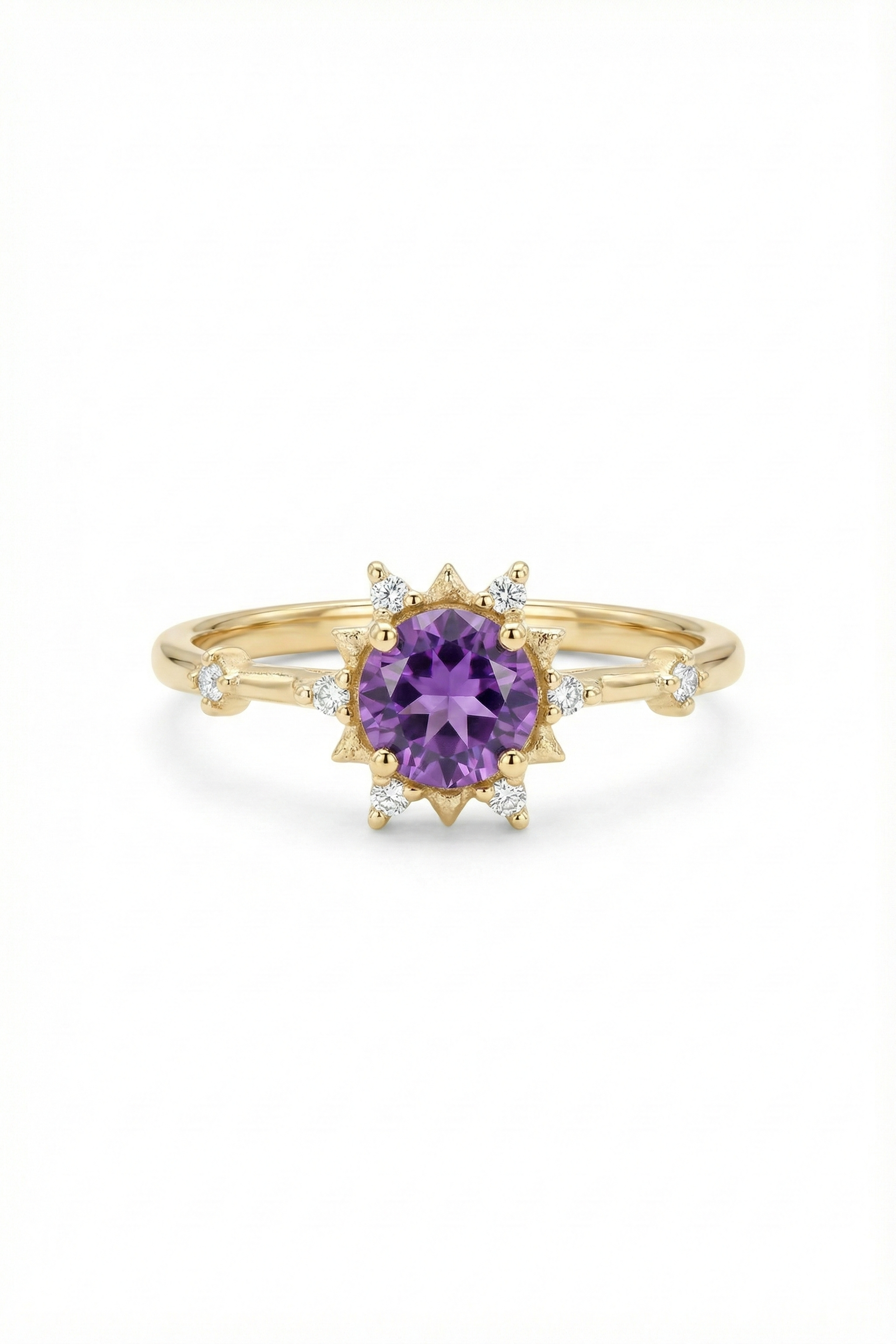 14k Gold Amethyst Diamond Ring