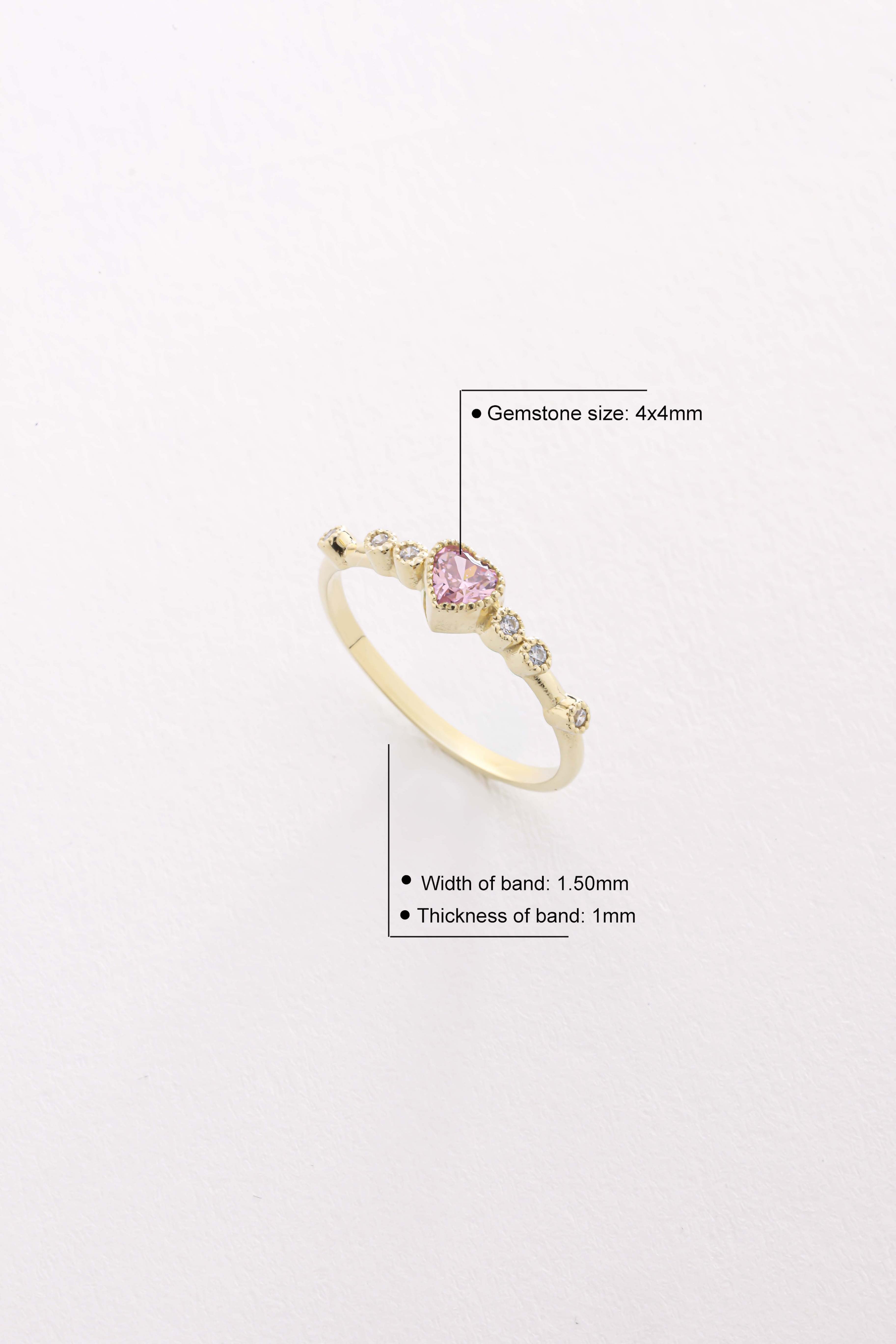 14k Gold Pink Sapphire Heart Ring