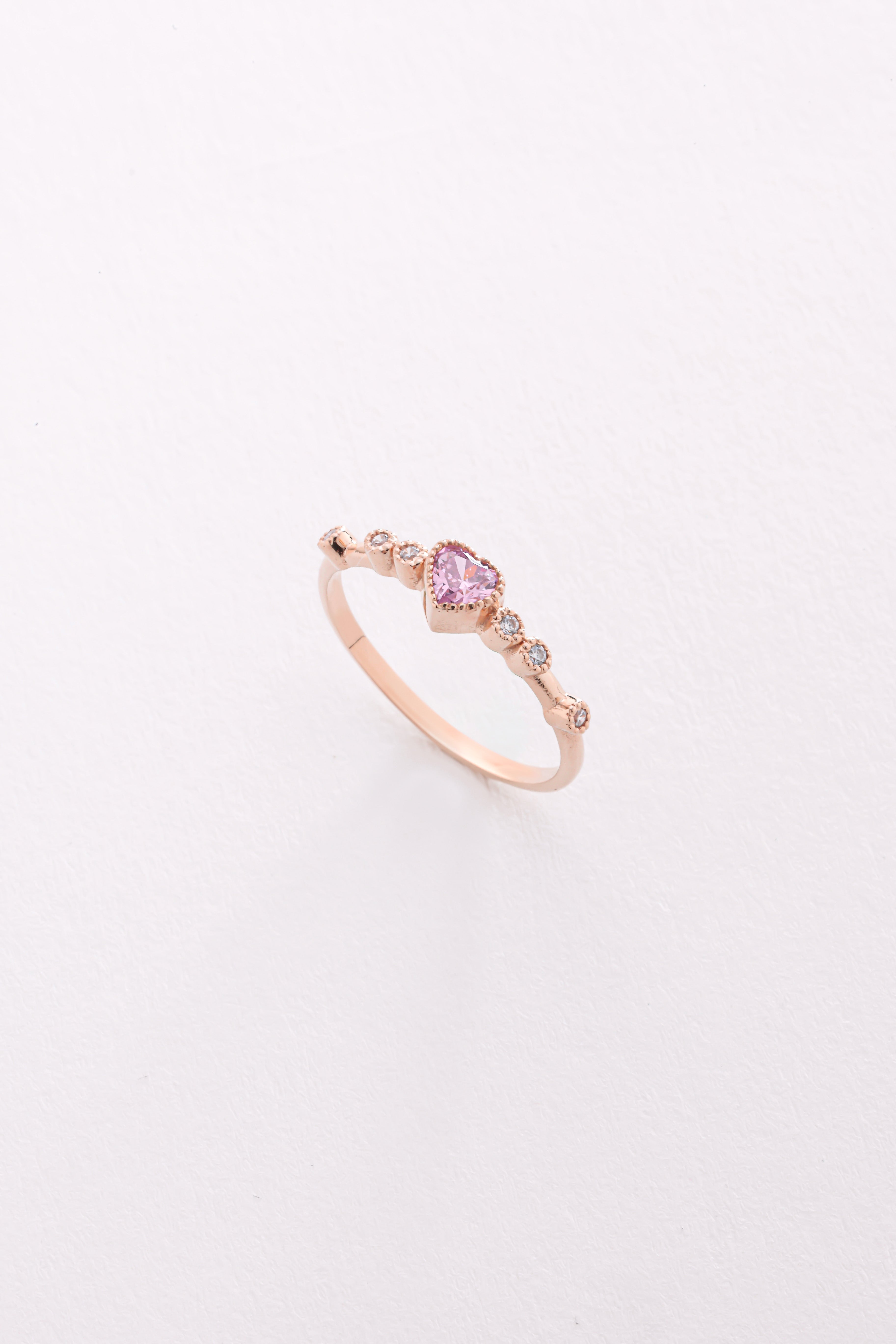 14k Gold Pink Sapphire Heart Ring