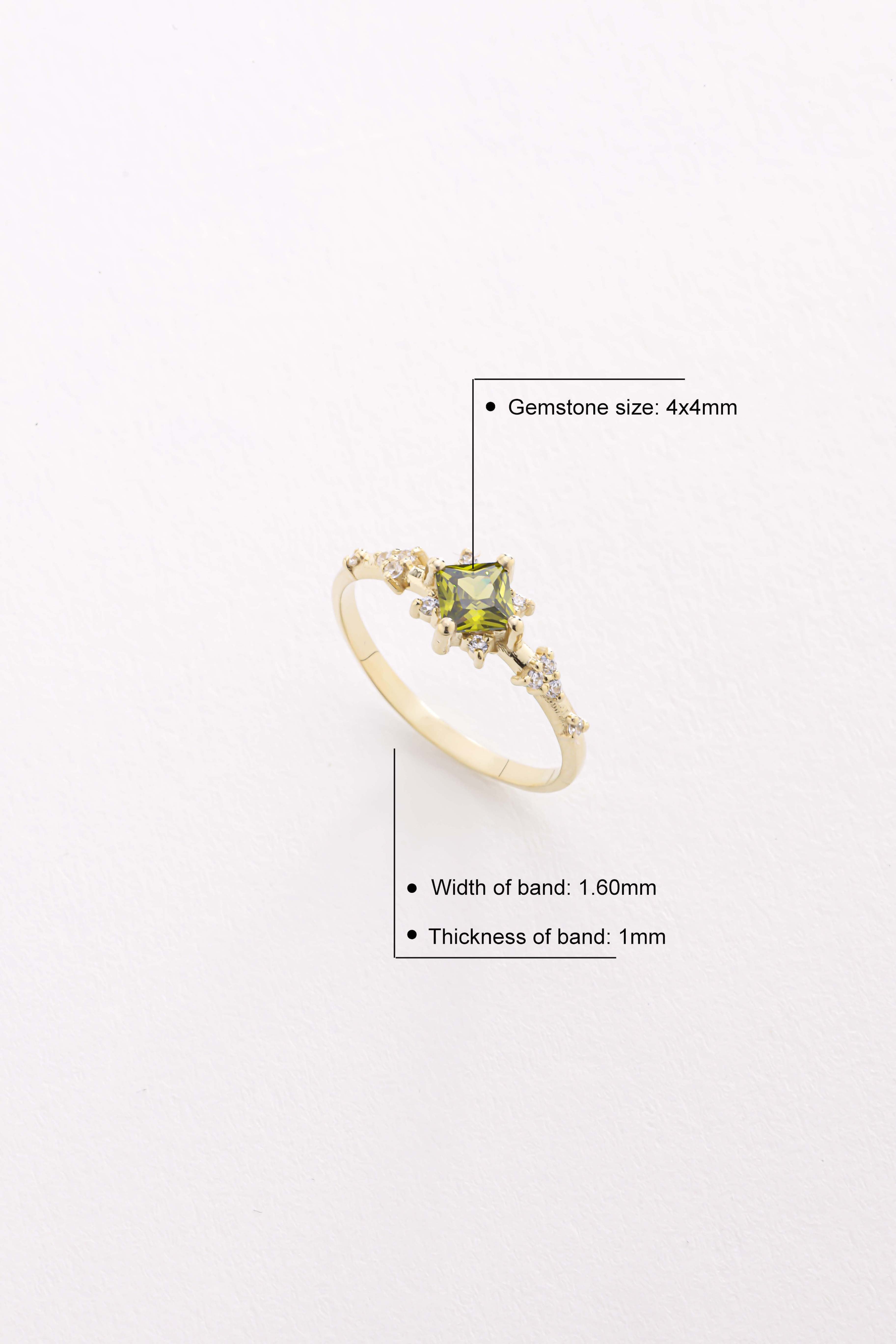 14k Gold Square Peridot Ring