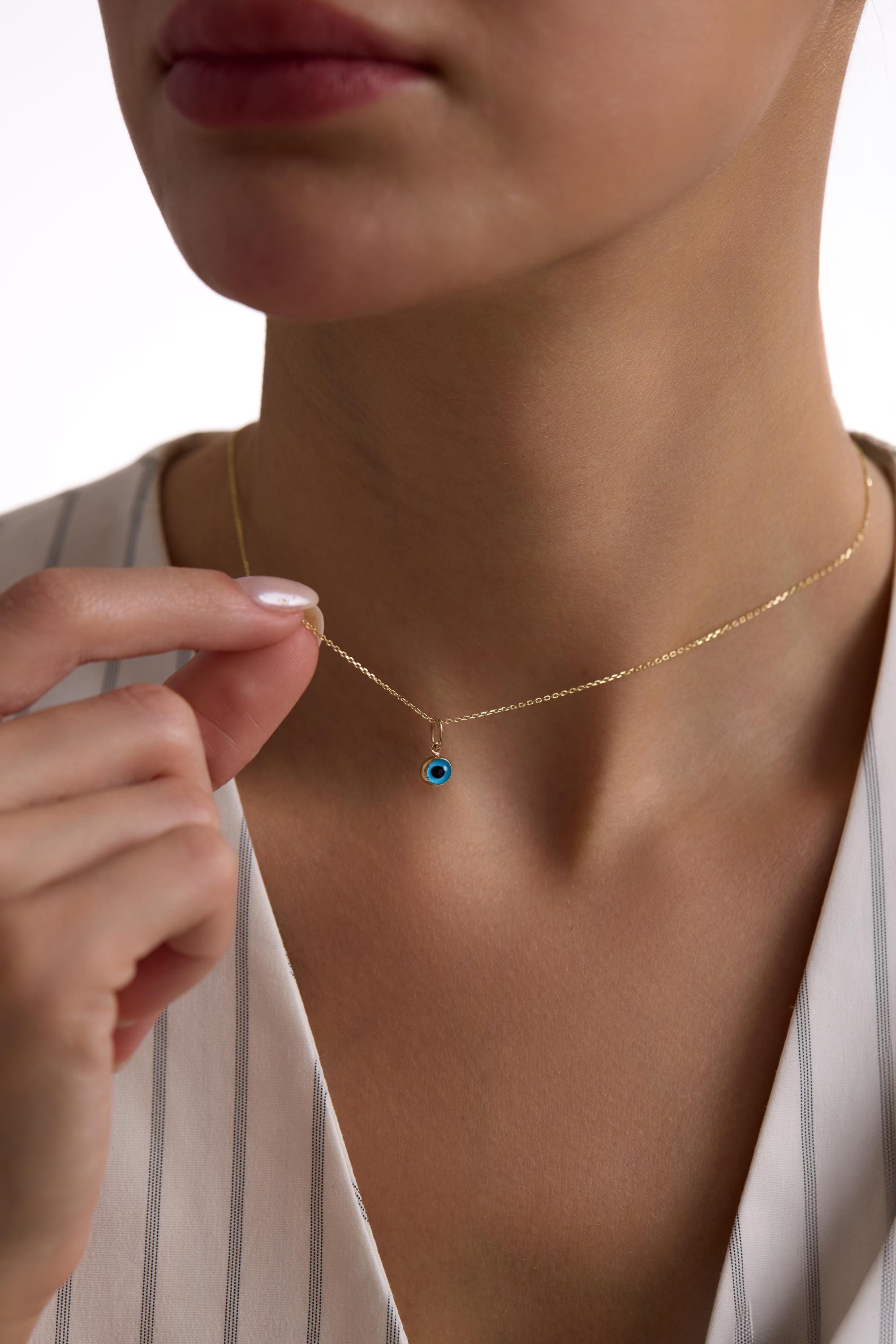 14K Solid Gold Evil Eye Necklace