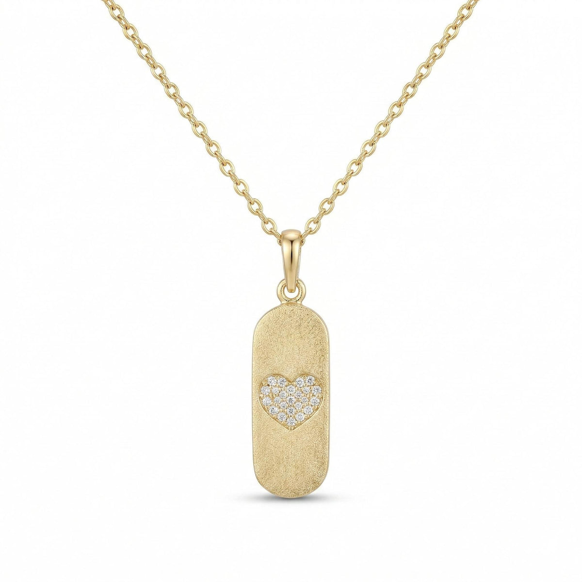 14K Gold Diamond Heart Pendant Necklace Minimal Tag Charm