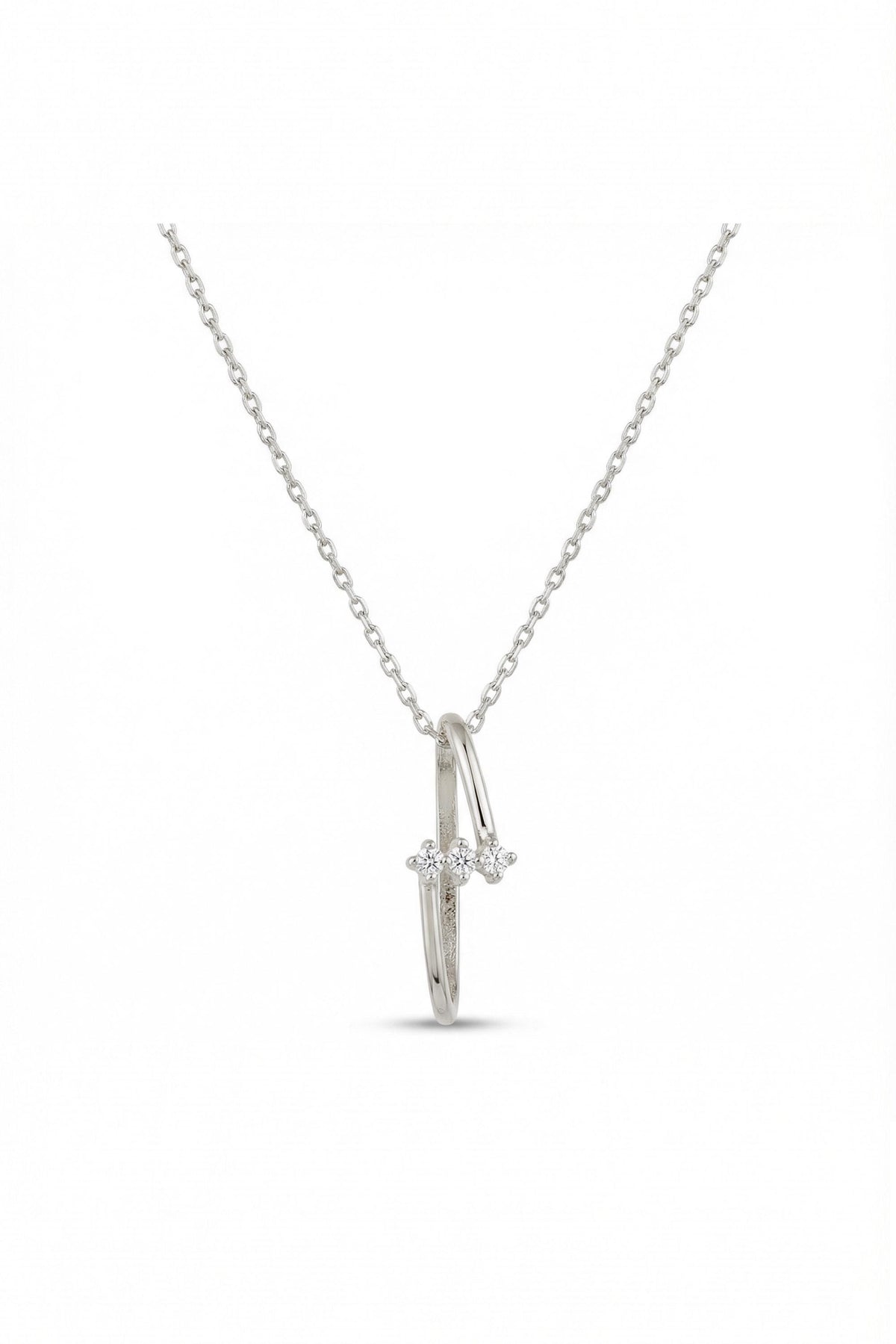14K Gold Three Stone Wave Pendant Necklace