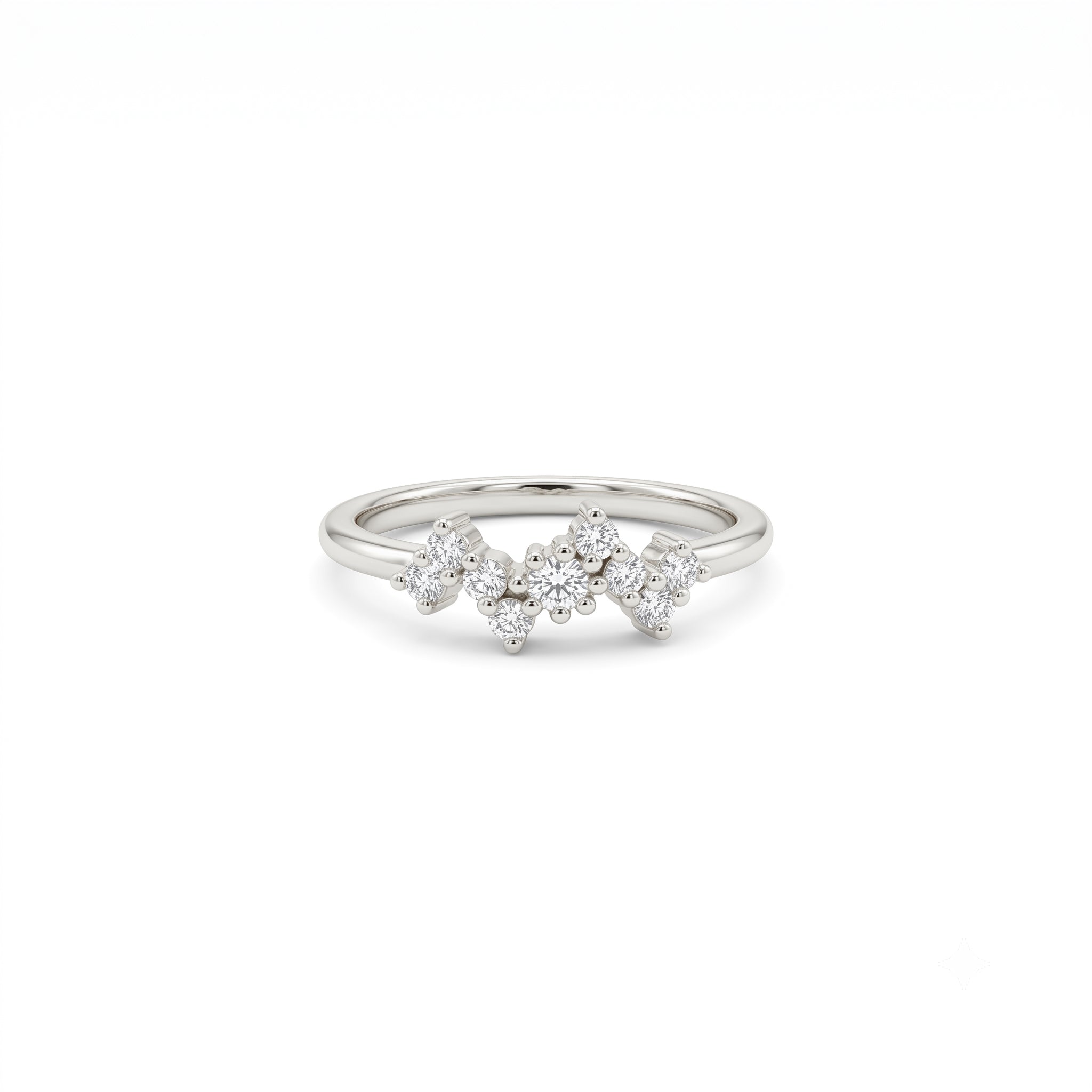 14K Gold Diamond Cluster Chevron Stacking Ring