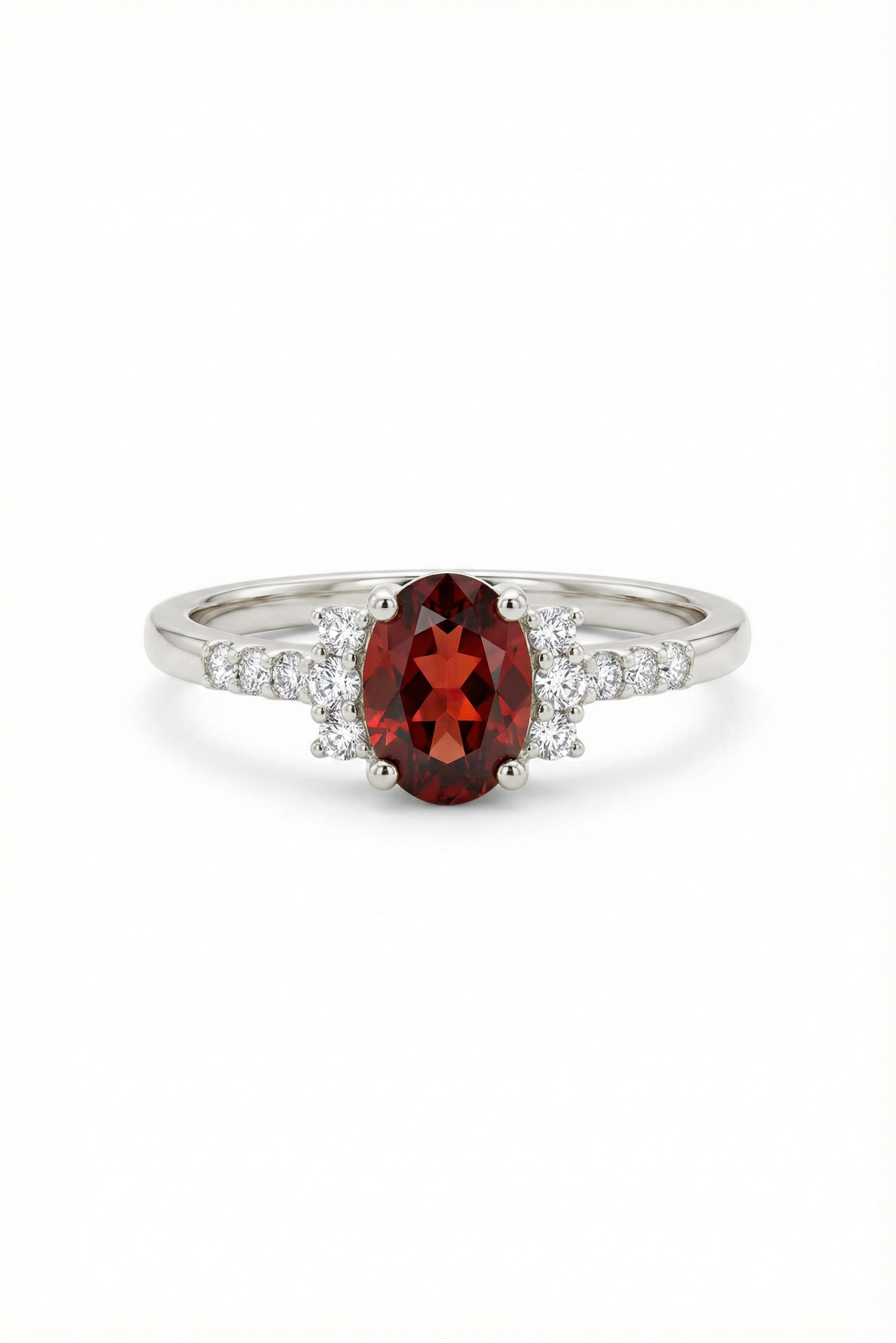 14k Gold Oval Garnet & Diamond Accent Ring