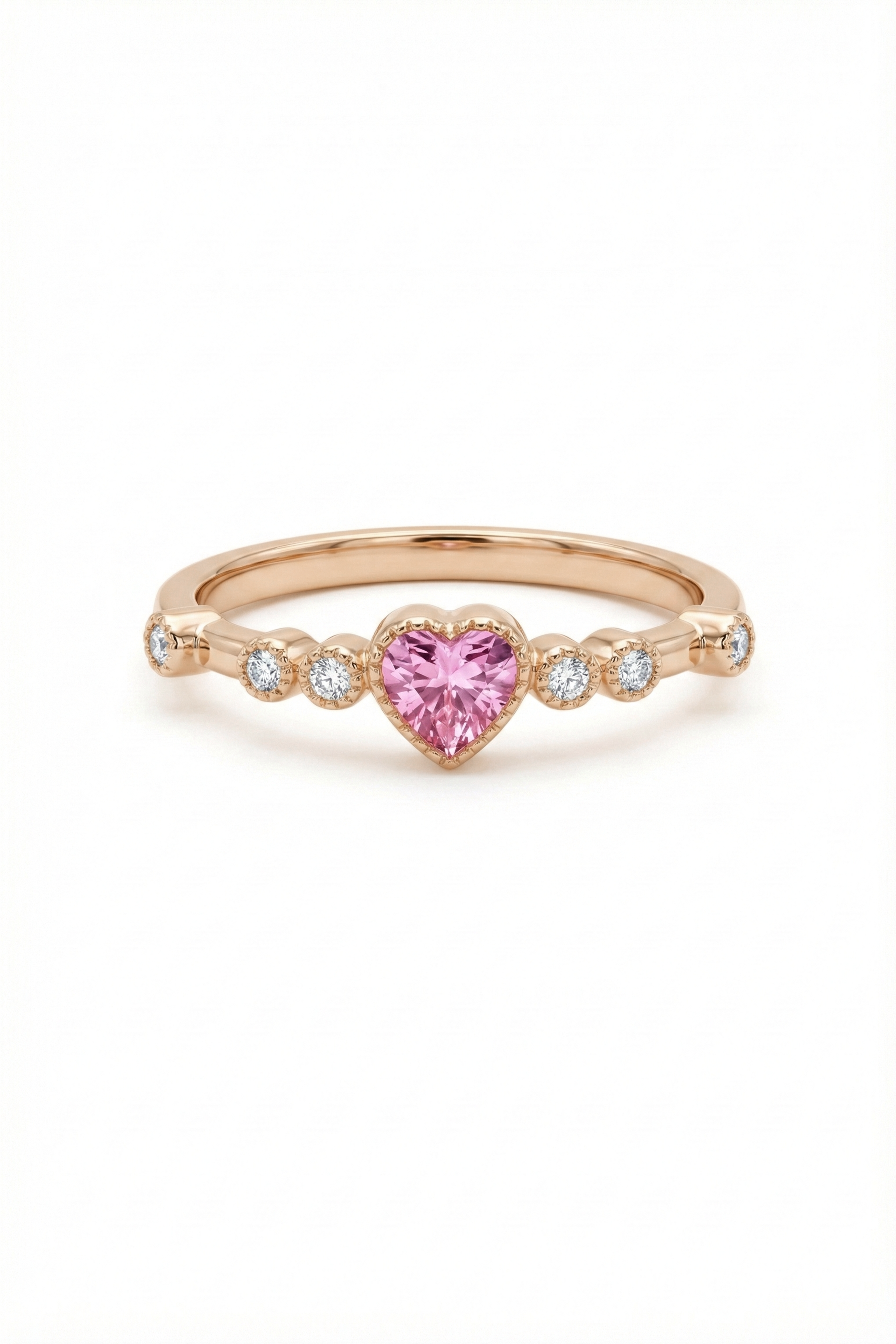 14k Gold Pink Sapphire Heart Ring