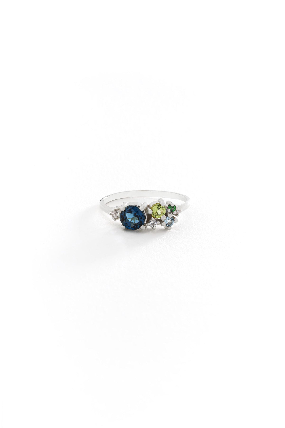 14K Solid Gold Blue Gemstone Cluster Ring