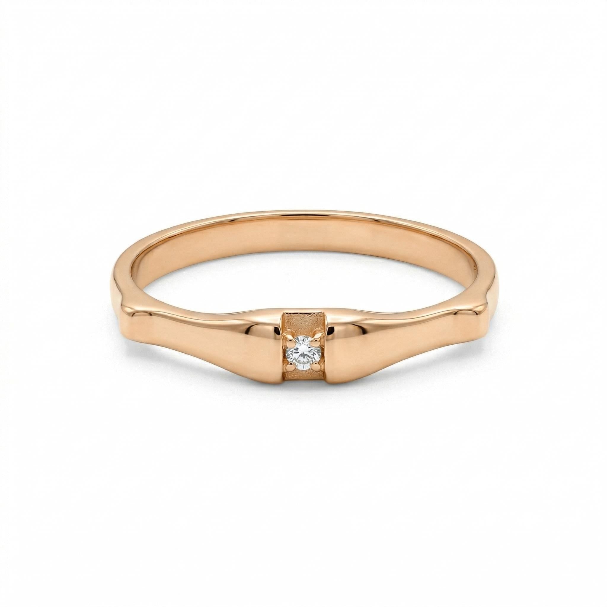 14K Gold Minimal Band Ring Tiny Diamond Ring