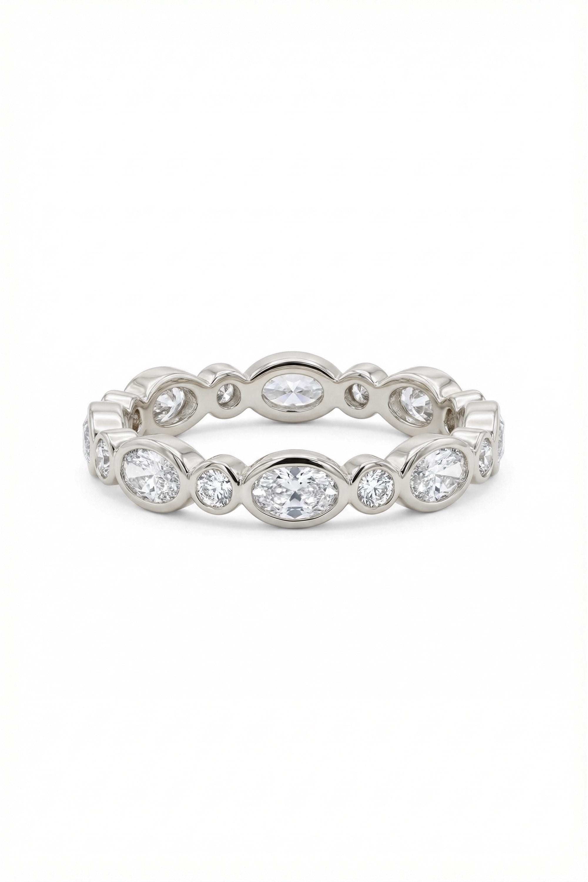 14K Gold Alternating Oval Bezel Eternity Band