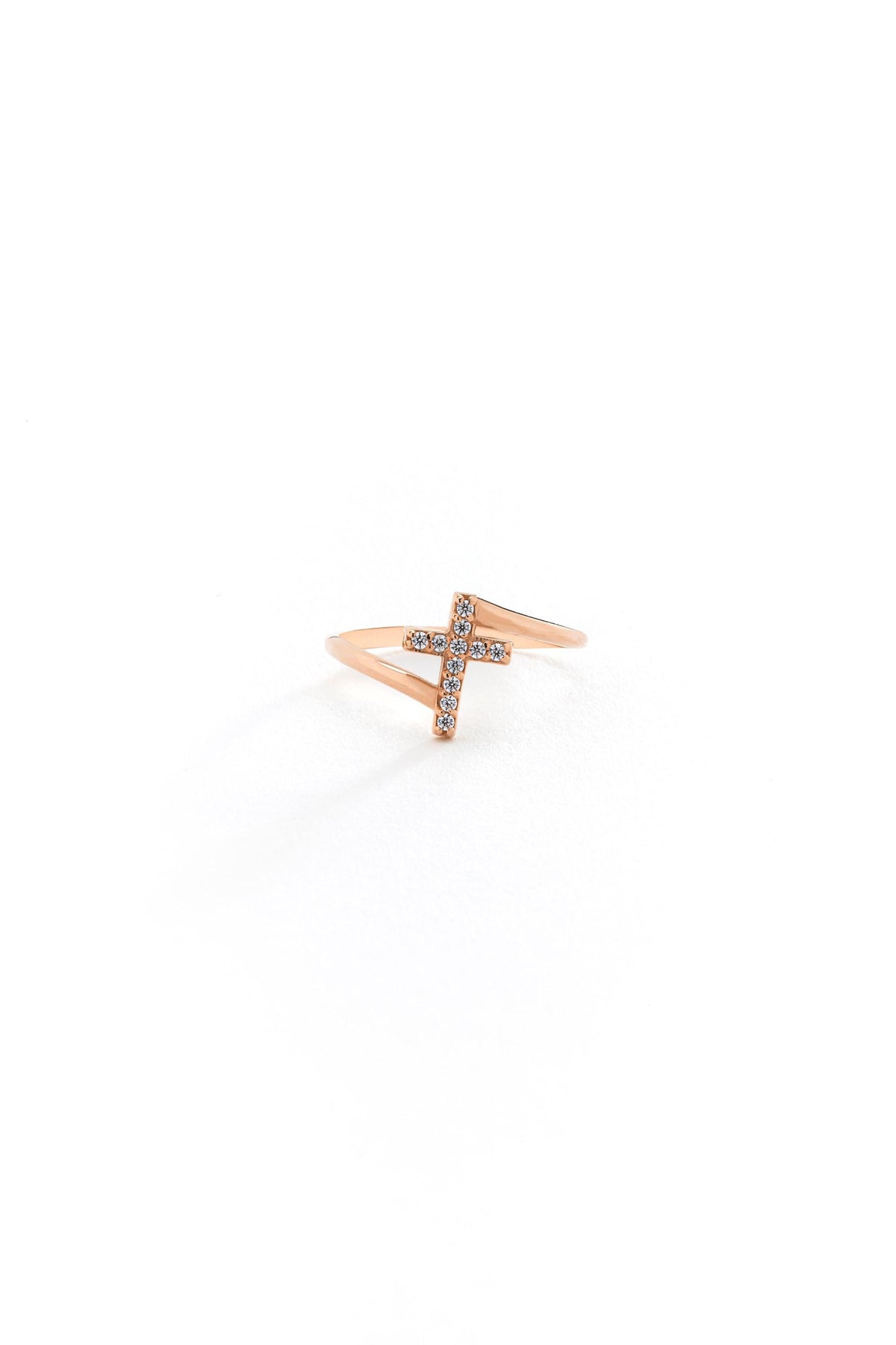 14K Pave Cz Small Cross Ring