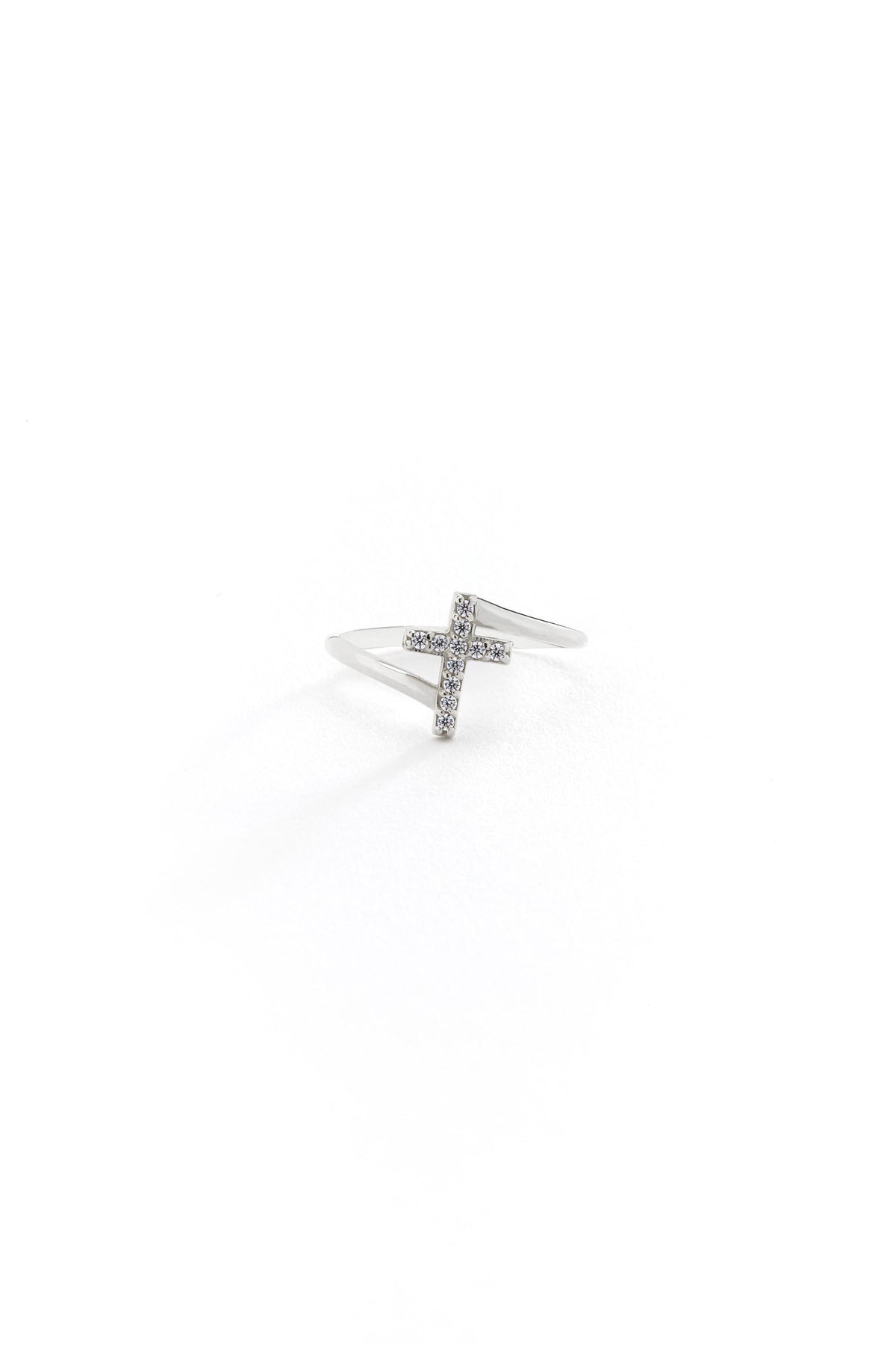 14K Pave Cz Small Cross Ring