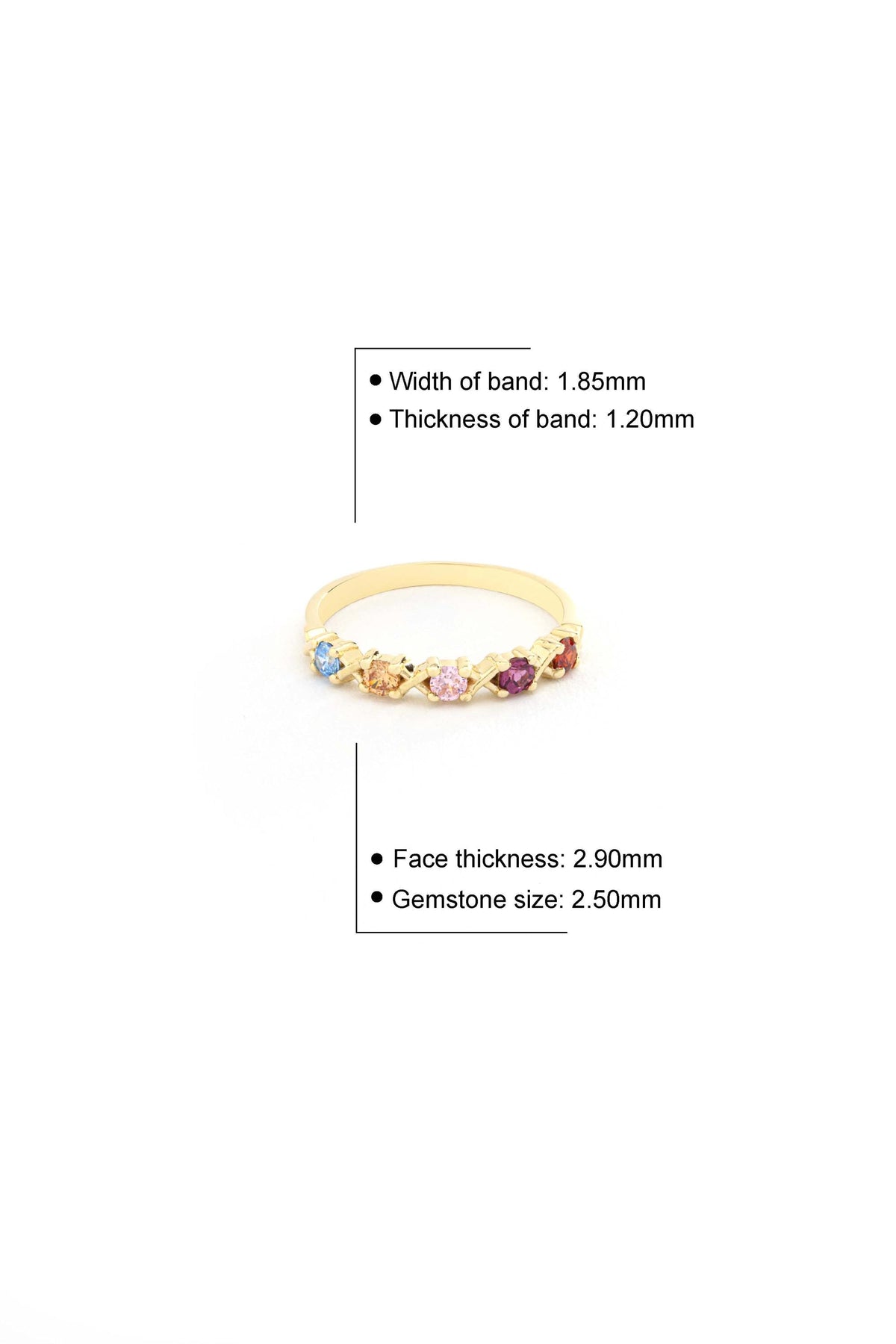 14K Solid Gold Rainbow Gemstone Band Ring