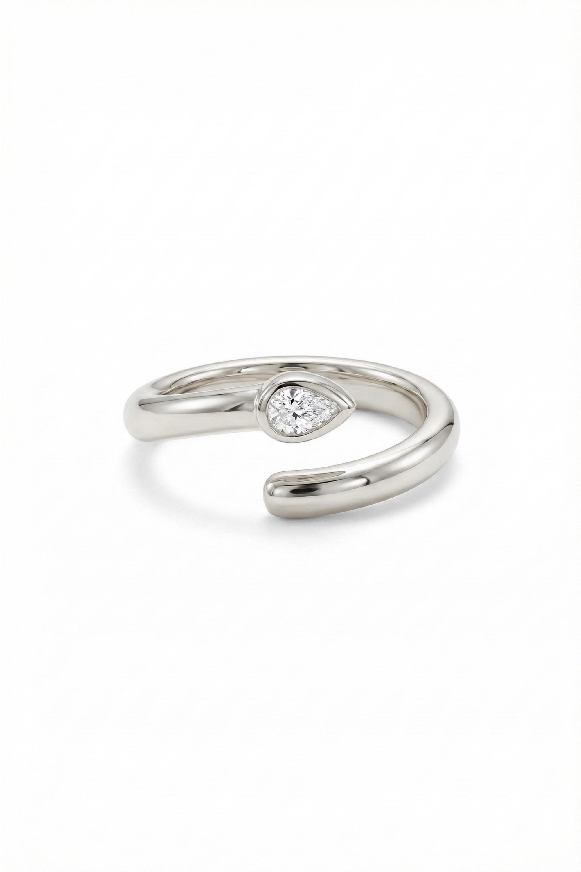 14K Gold Pear Bezel Open Wrap Ring