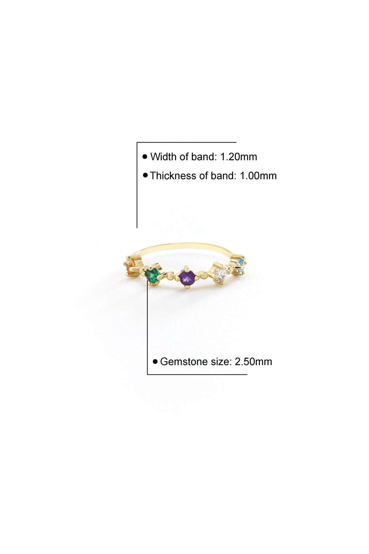 14K Solid Gold Multicolor Gemstone Band Ring