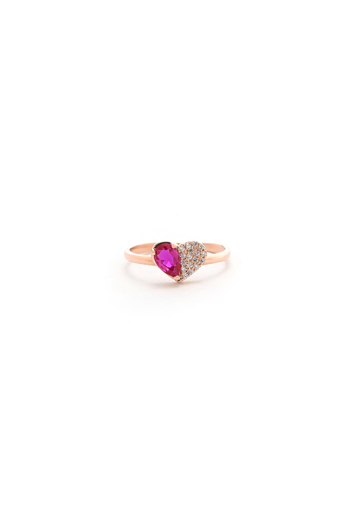 14K Solid Gold Pear Pink Gemstone & Diamond Ring