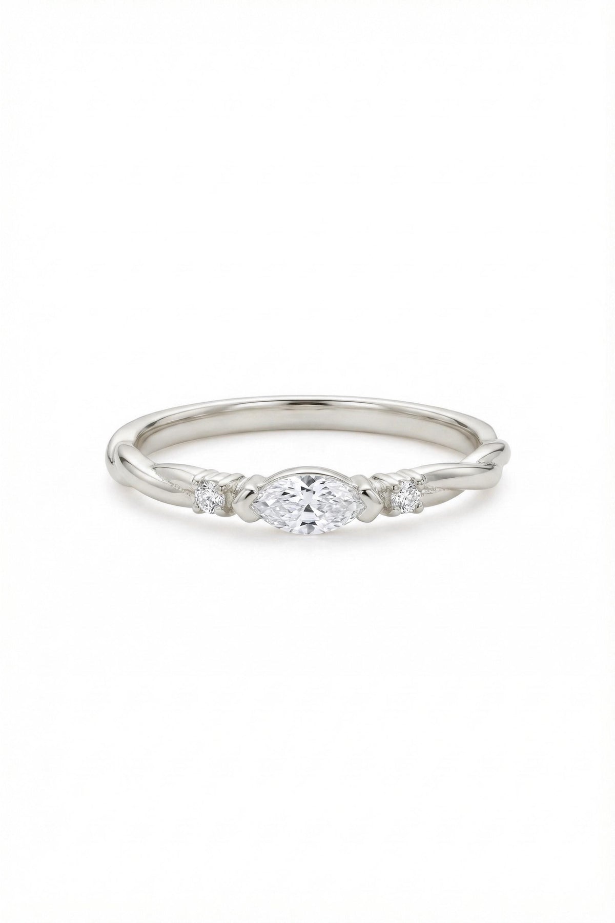 14K Gold East West Marquise Twisted Band Ring