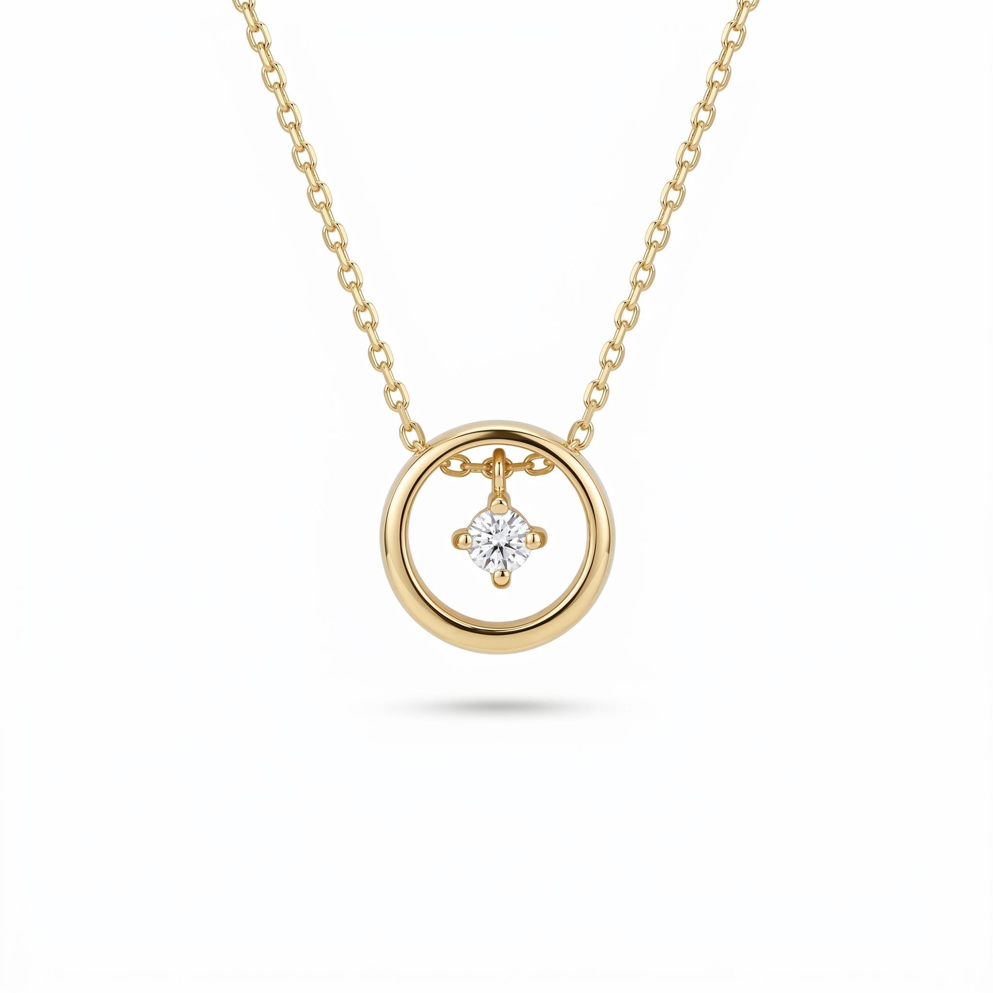 14K Dainty Diamond Circle Necklace
