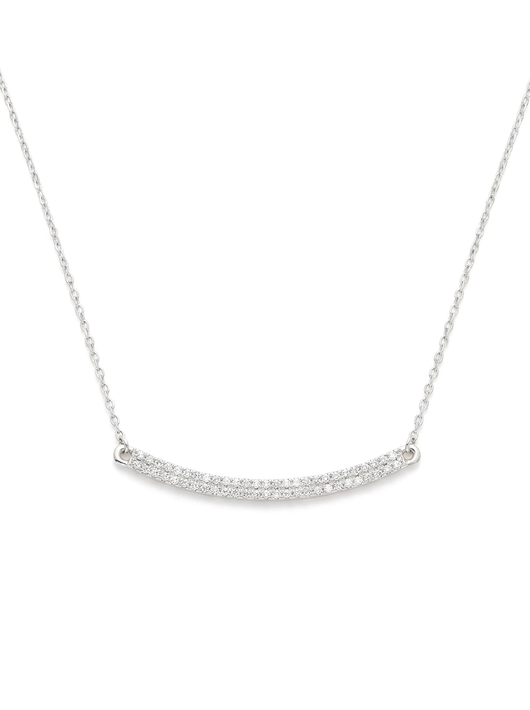14k Solid Gold Curved Diamond Bar Necklace