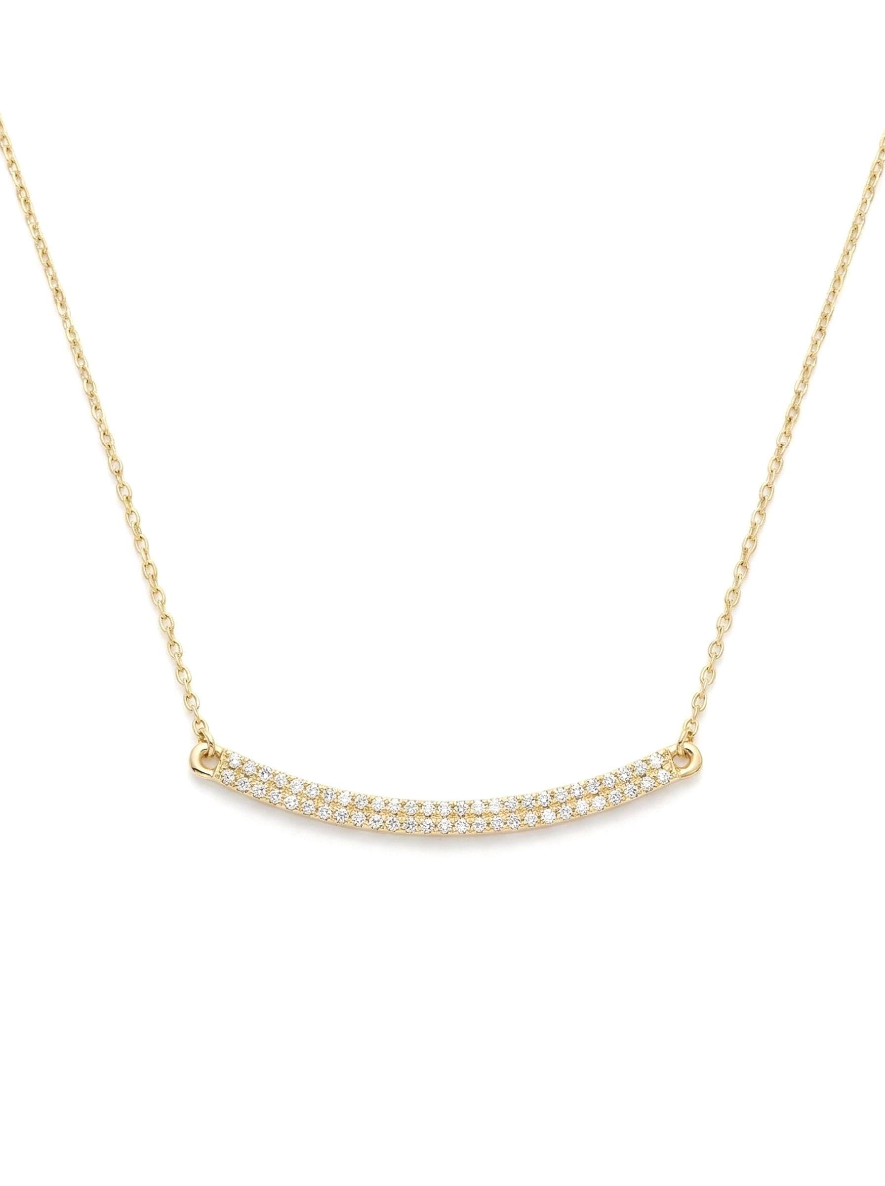 14k Solid Gold Curved Diamond Bar Necklace