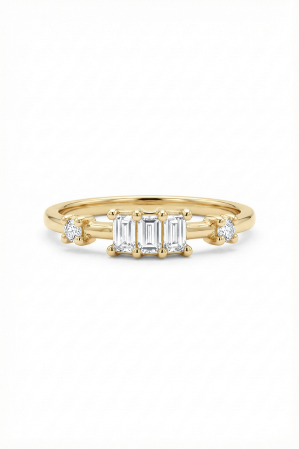 14K Gold Three Baguette Diamond Ring