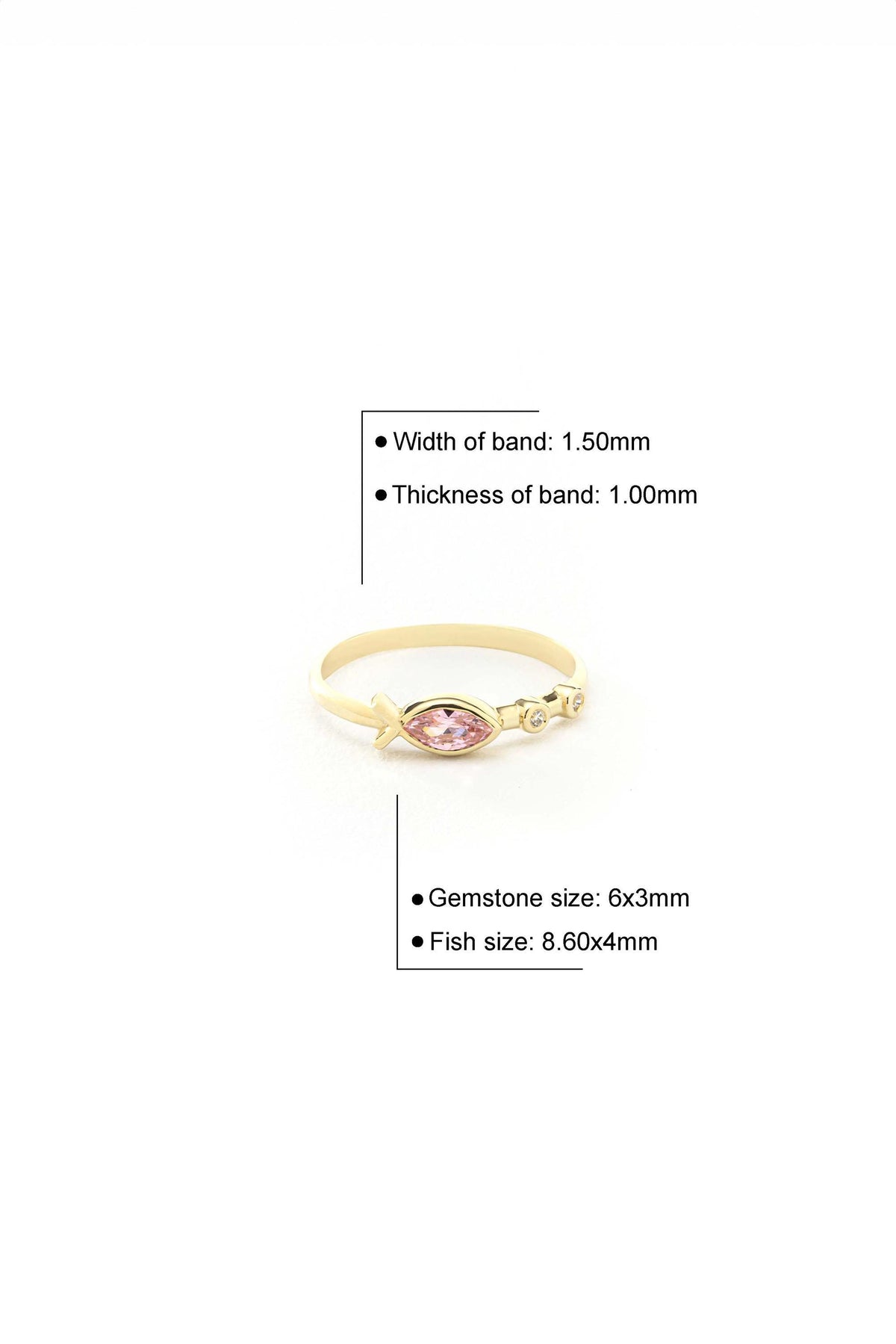 14K Solid Gold Pink Sapphire Fish Ring