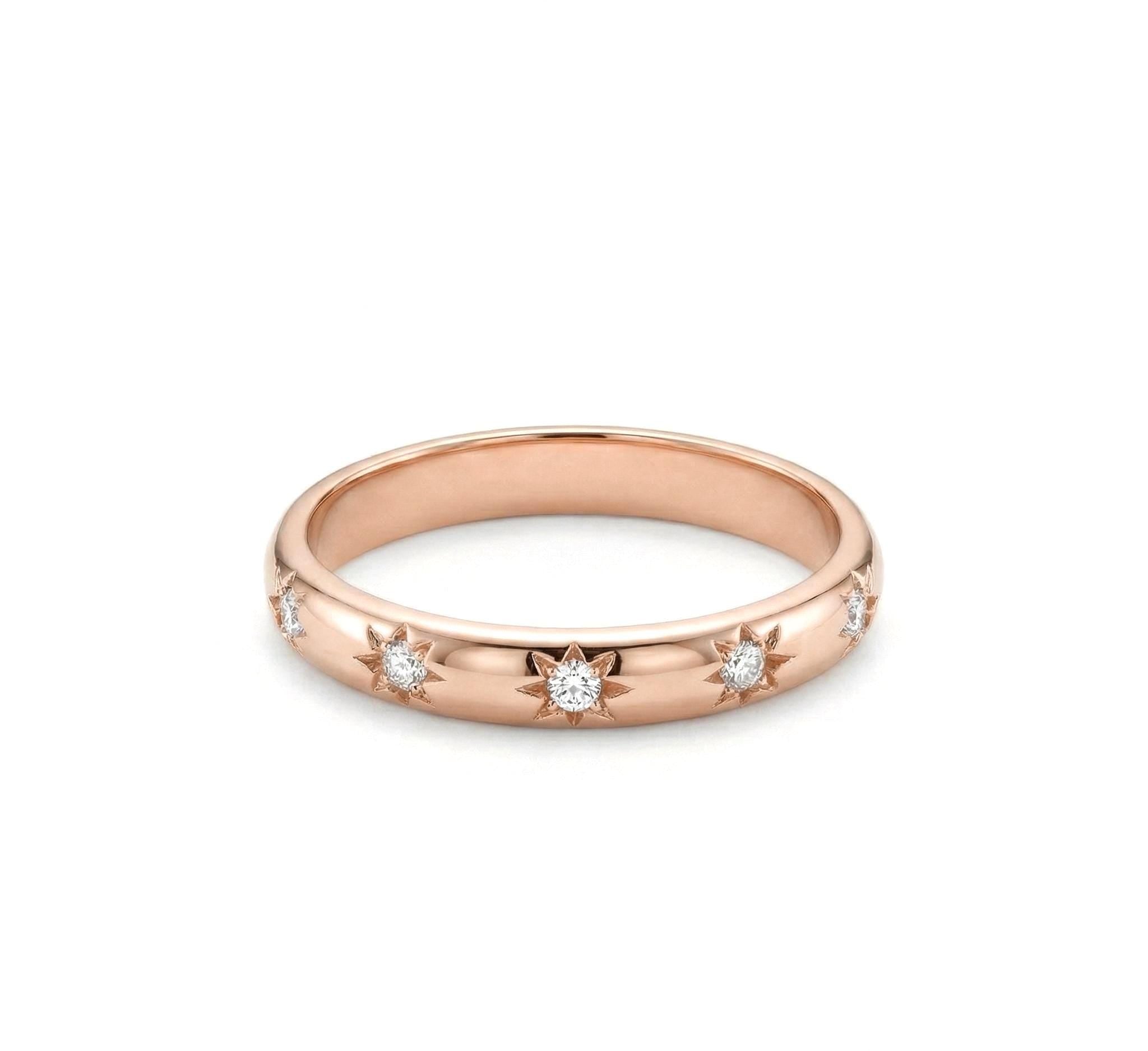 14K Gold Star Set Diamond Stacking Band