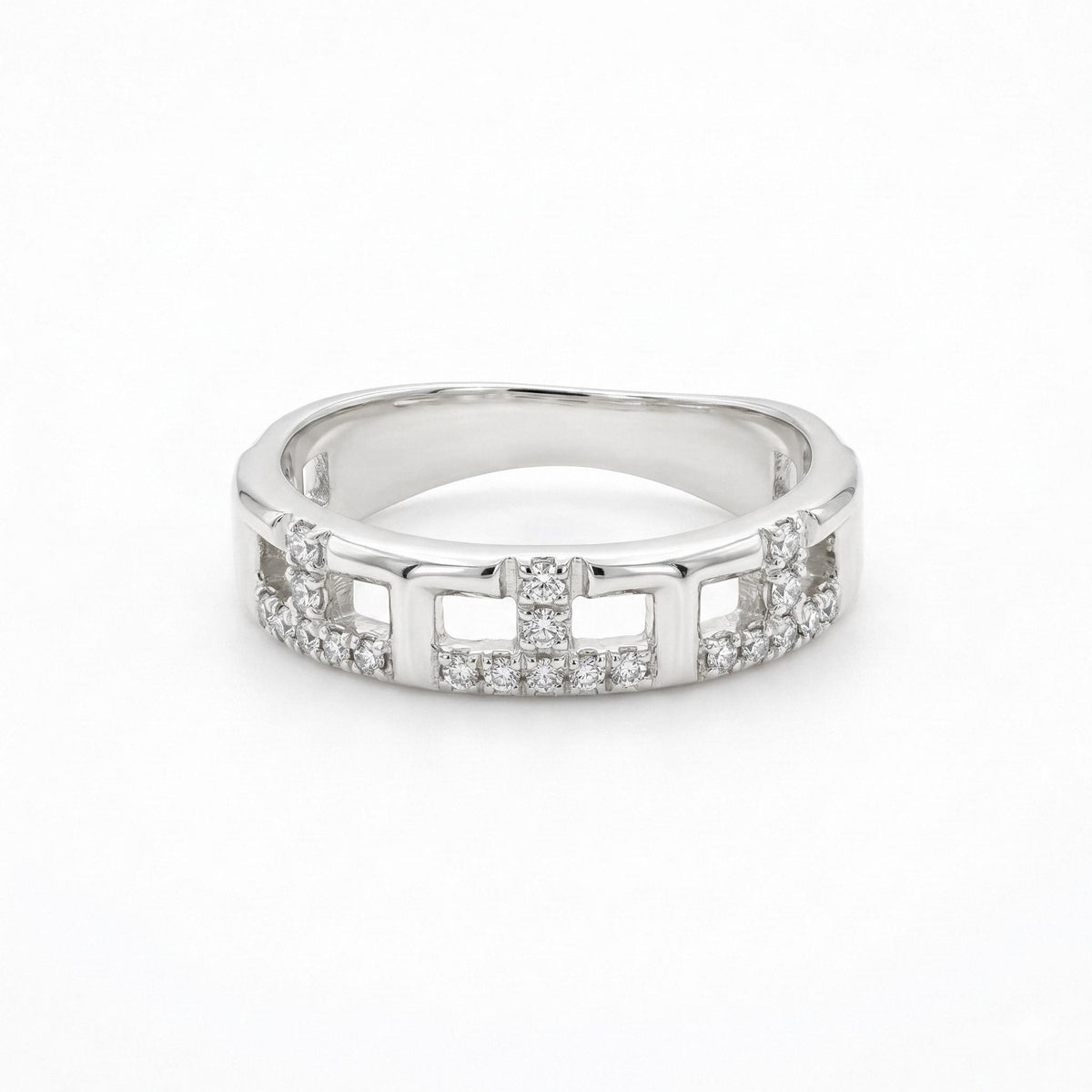 14K Gold Openwork Geometric Pavé Ladder Band