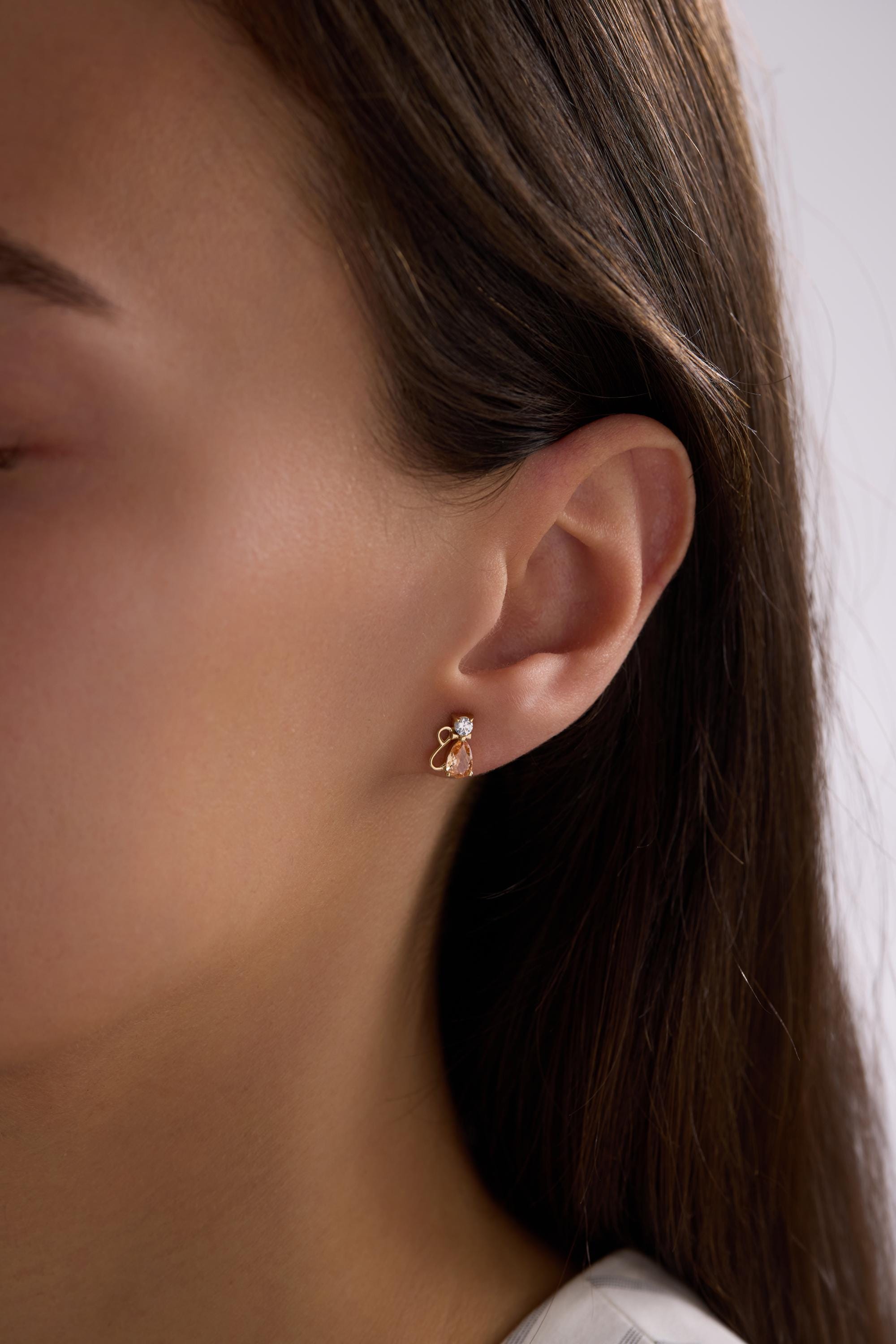 14K Gold Pear Citrine Earring with CZ