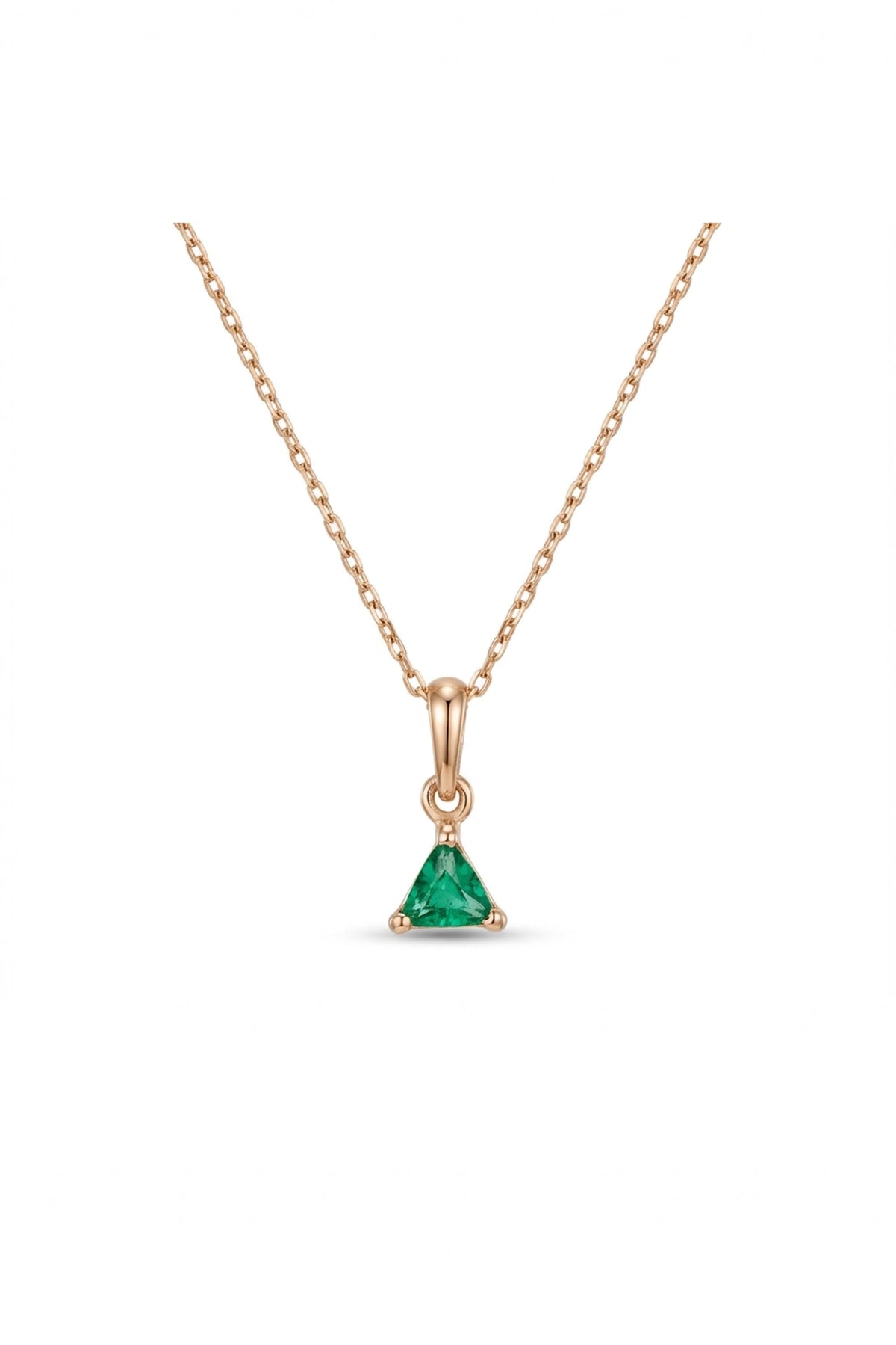 14K Gold Trillion Emerald Pendant Necklace