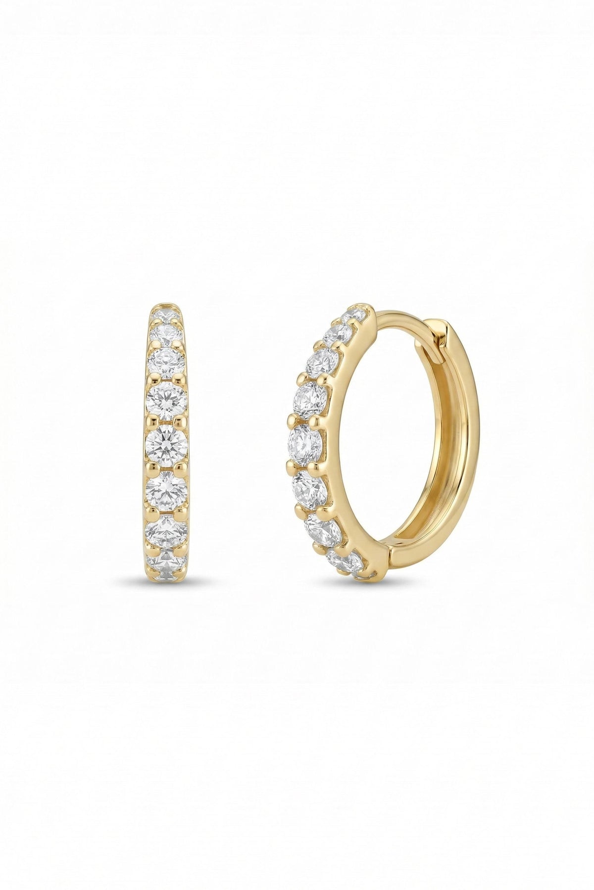 14K Gold Diamond Pavé Huggie Hoop Earrings