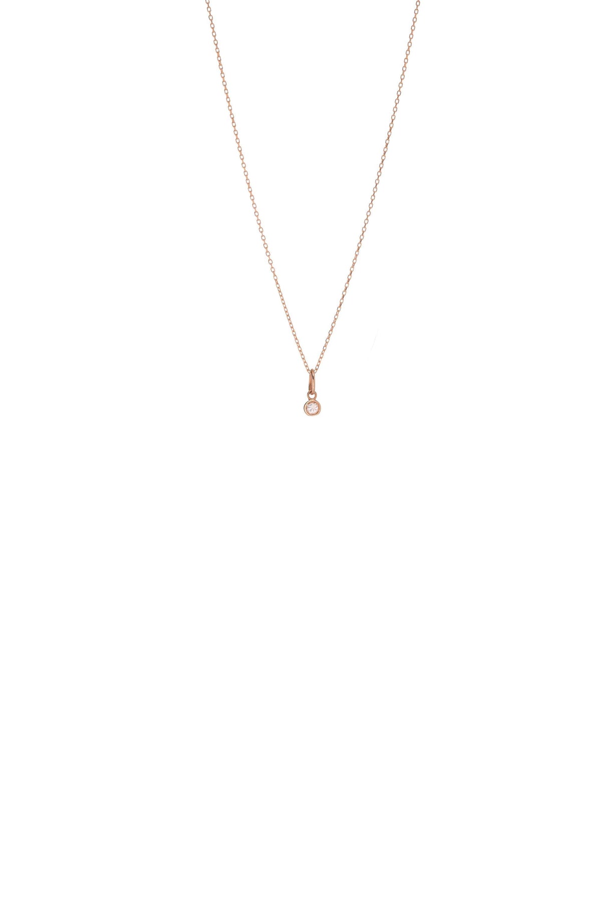 14K Solid Gold Solitaire Bezel Diamond Necklace