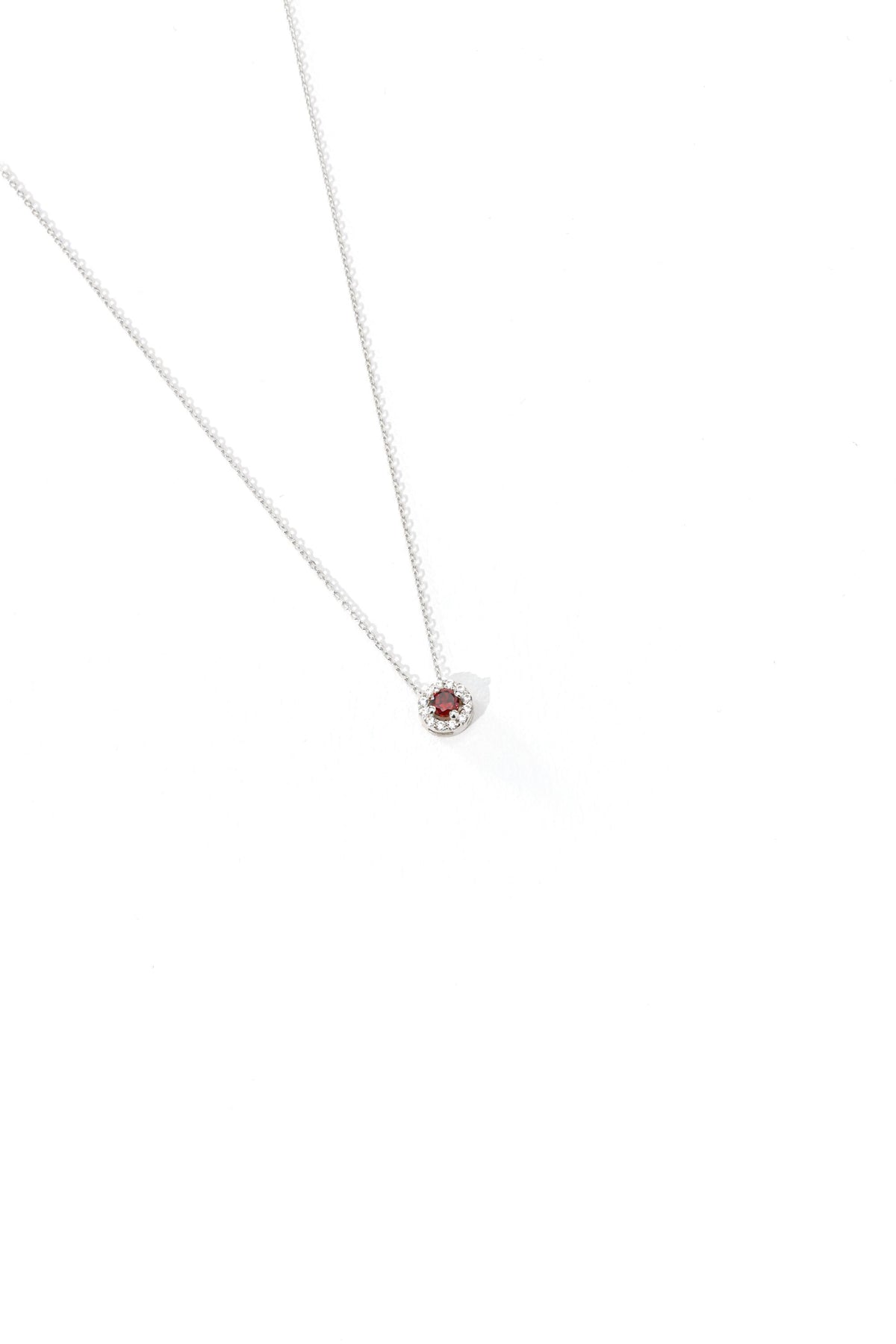 14K Solid Gold Red Gemstone Halo Necklace