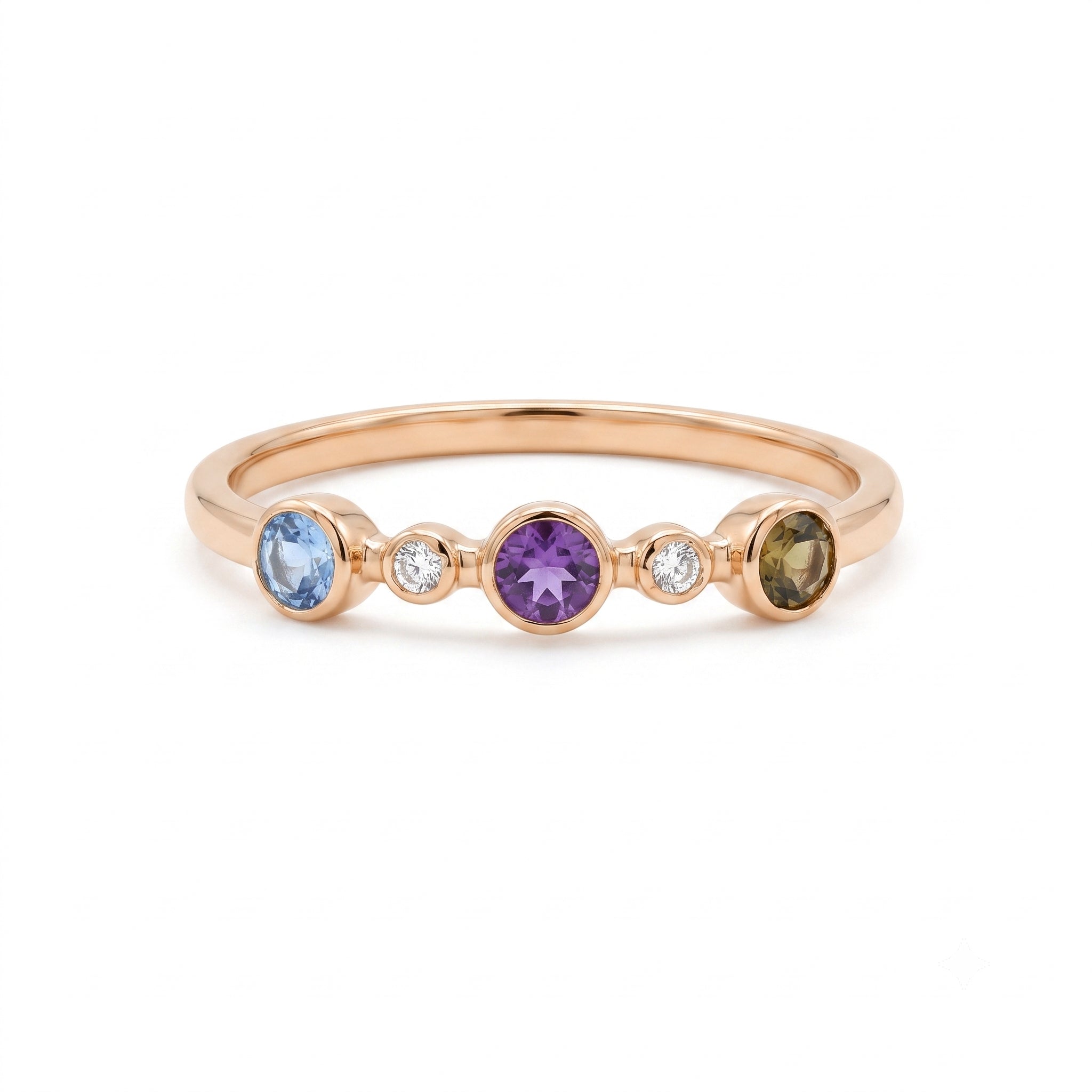 14K Rose Gold Multi-Gemstone Bezel Stacking Ring