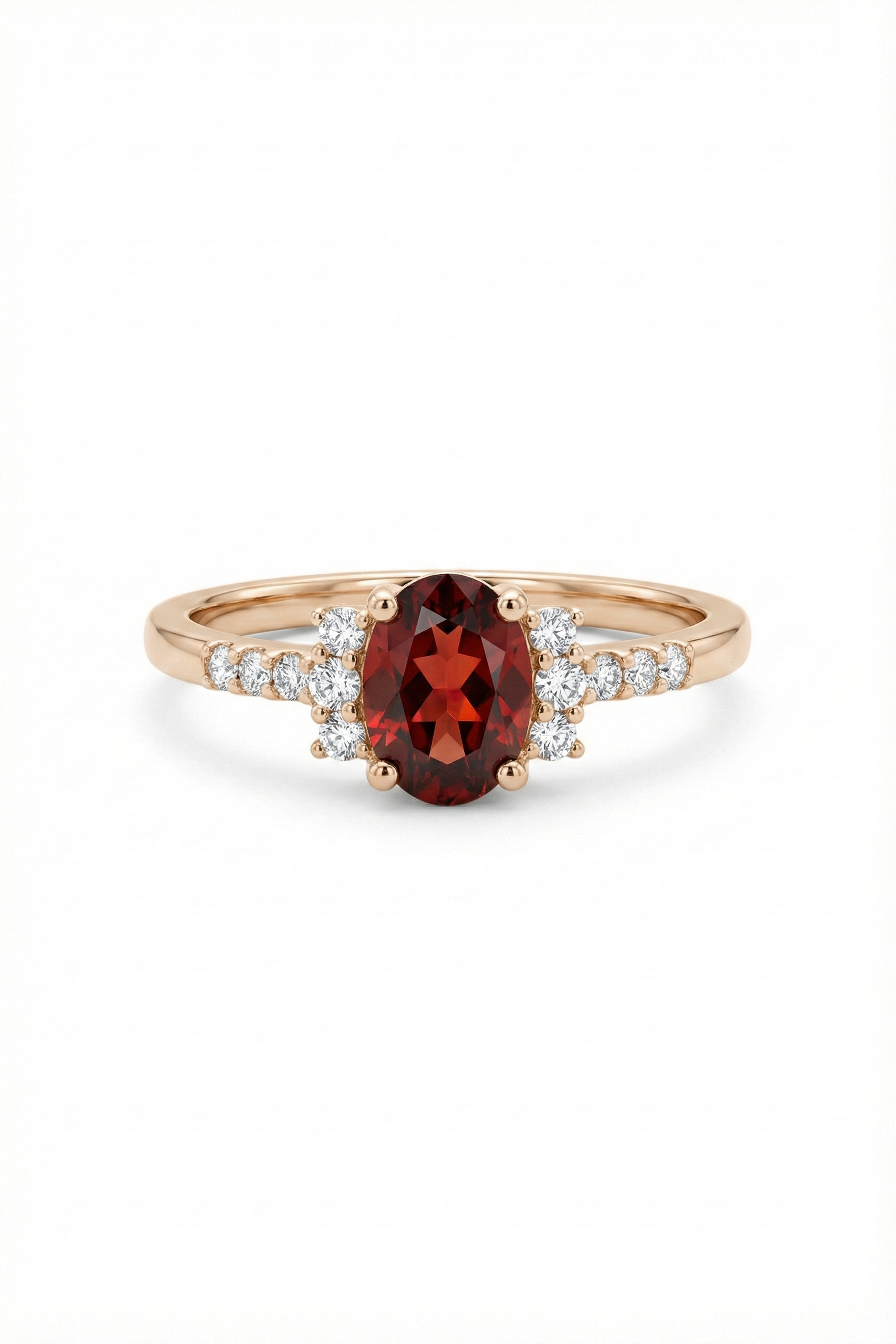 14k Gold Oval Garnet & Diamond Accent Ring