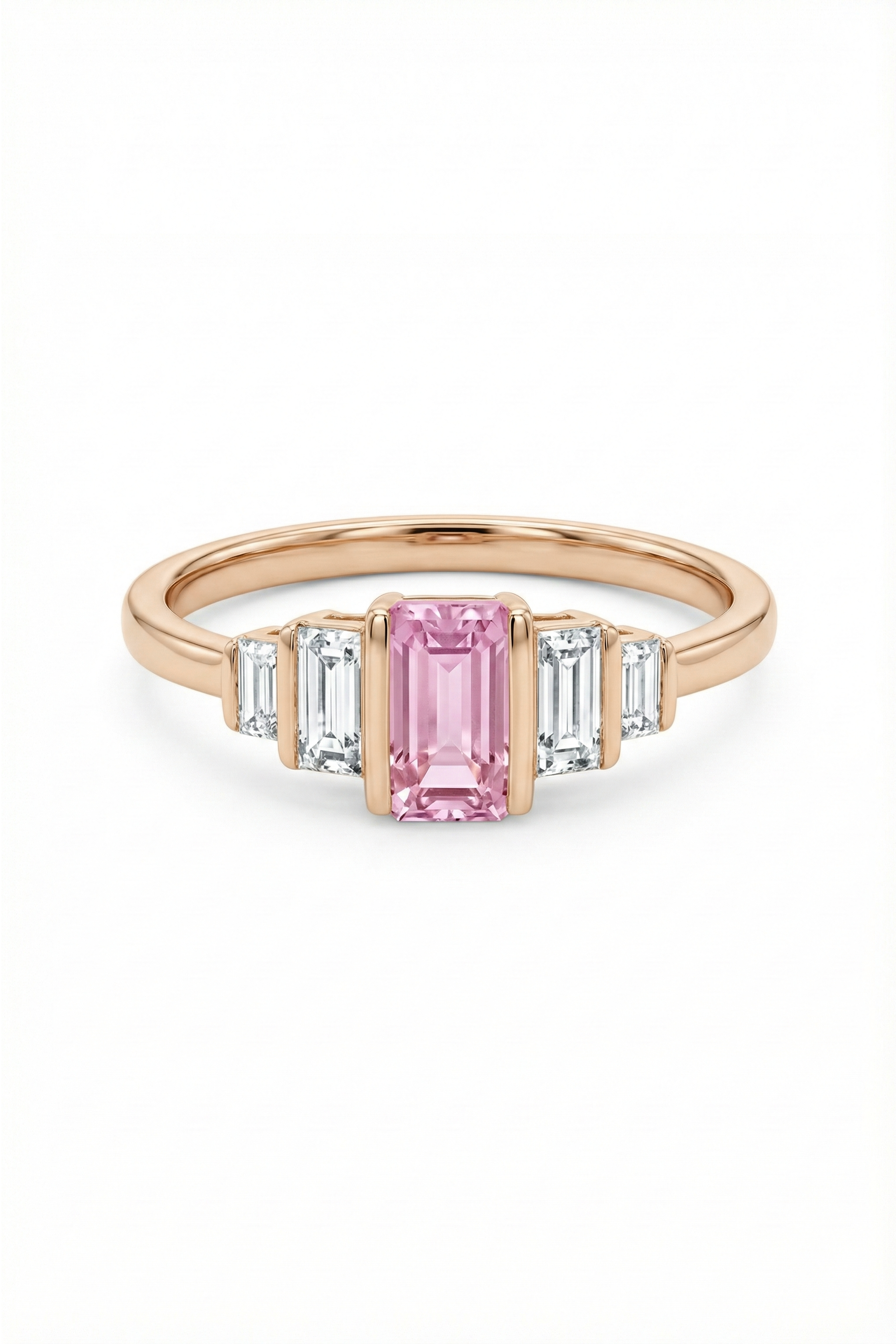 14k Gold Pink Sapphire Baguette Ring