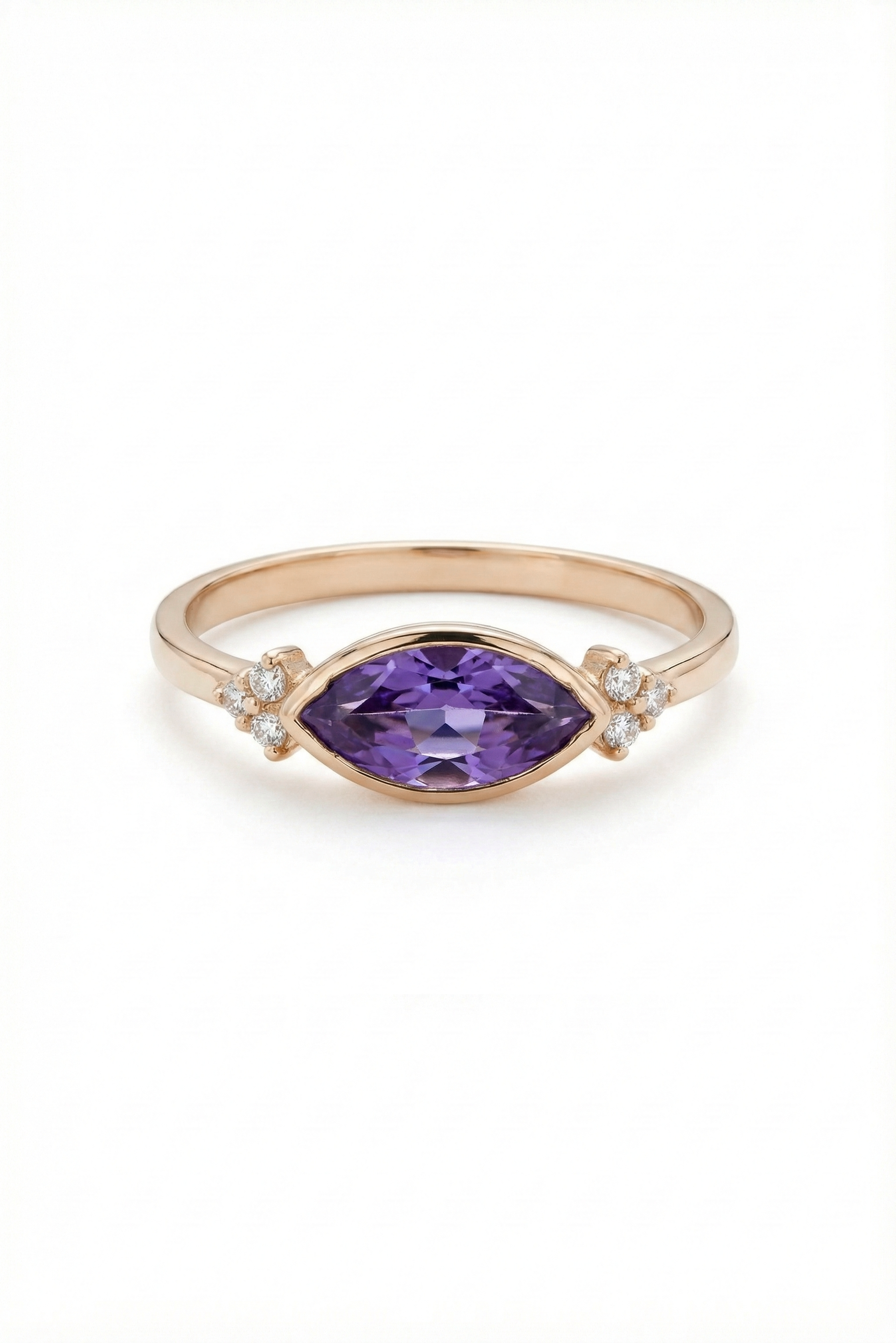 14k Gold Marquise Amethyst Ring