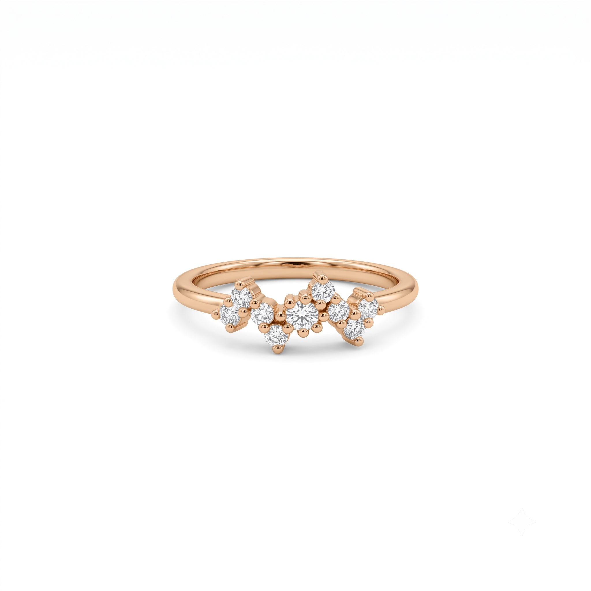 14K Gold Diamond Cluster Chevron Stacking Ring