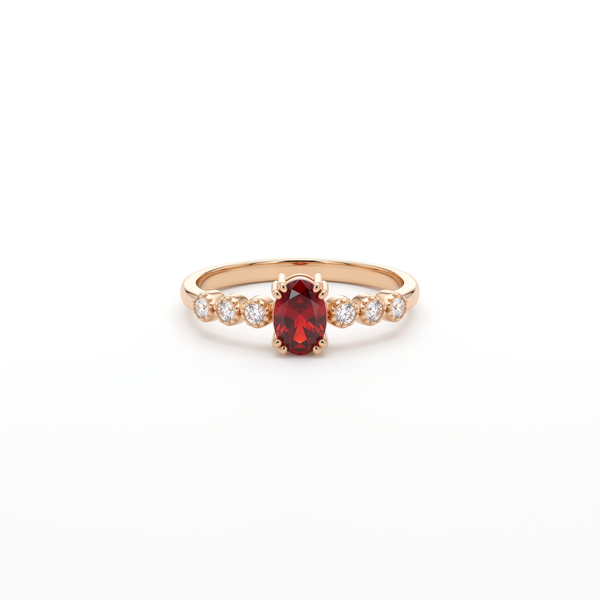 14K Solid Gold Oval Garnet Engagement Ring
