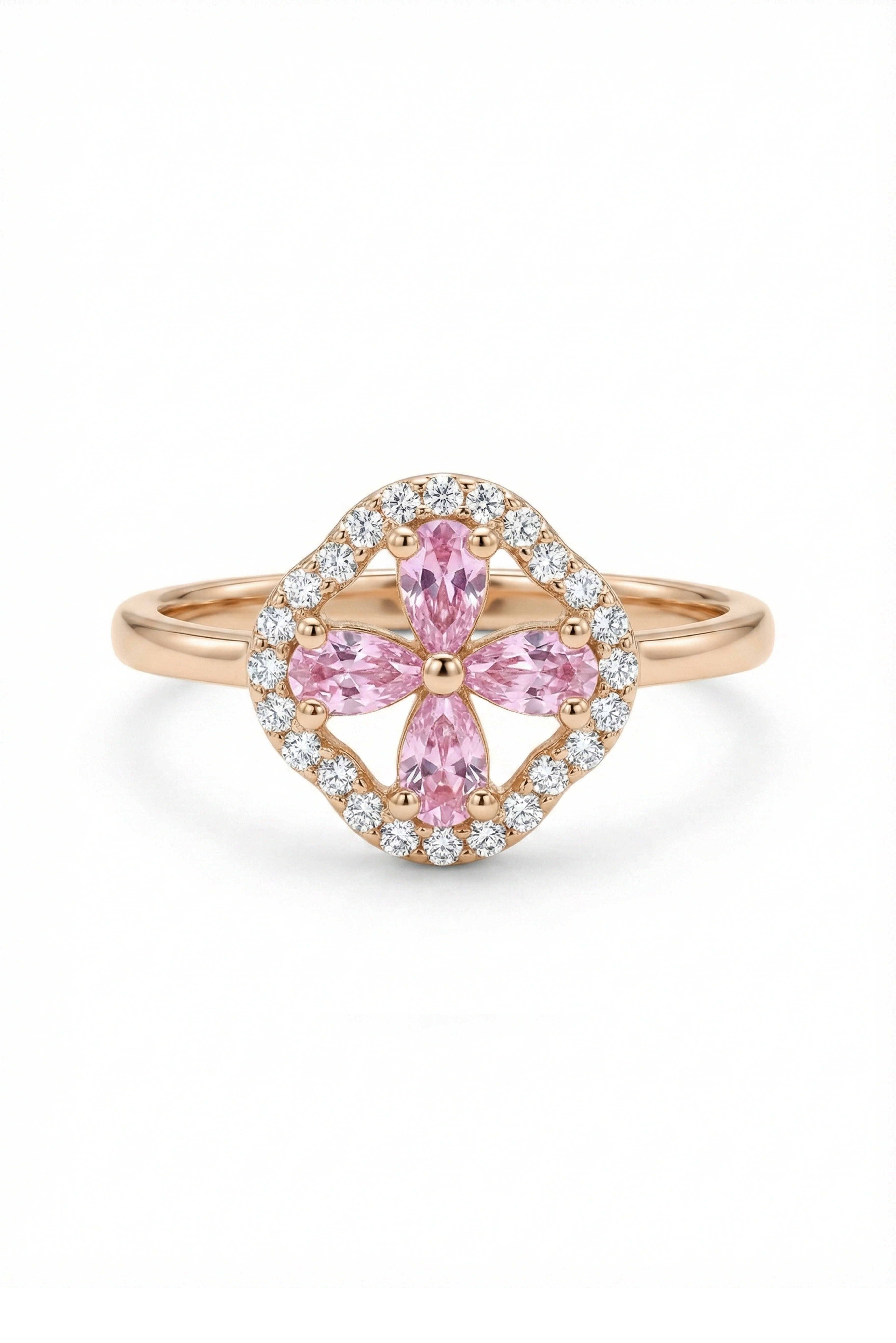 14k Gold Pink Stone Clover Ring