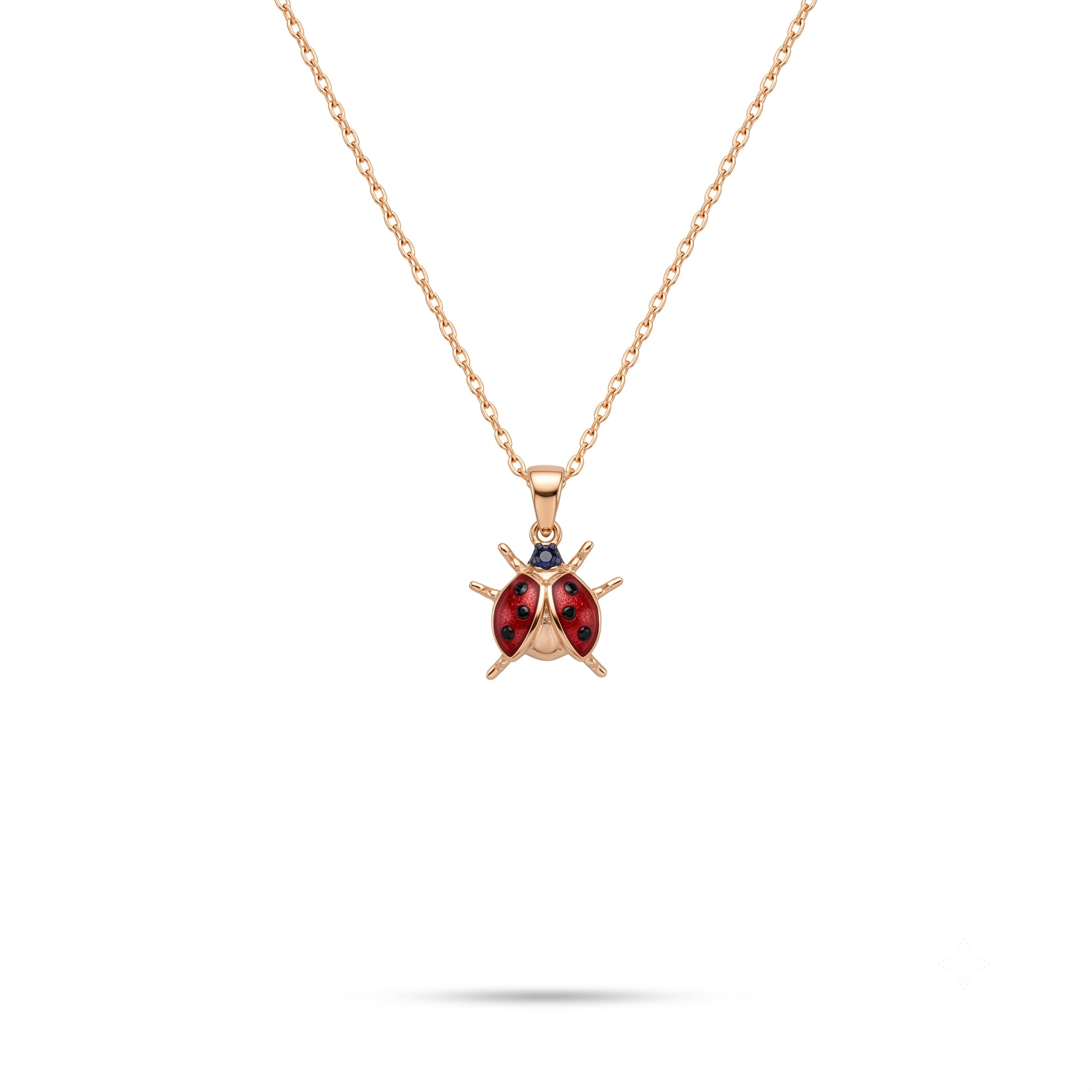 14K Gold Enamel Ladybug Pendant Necklace