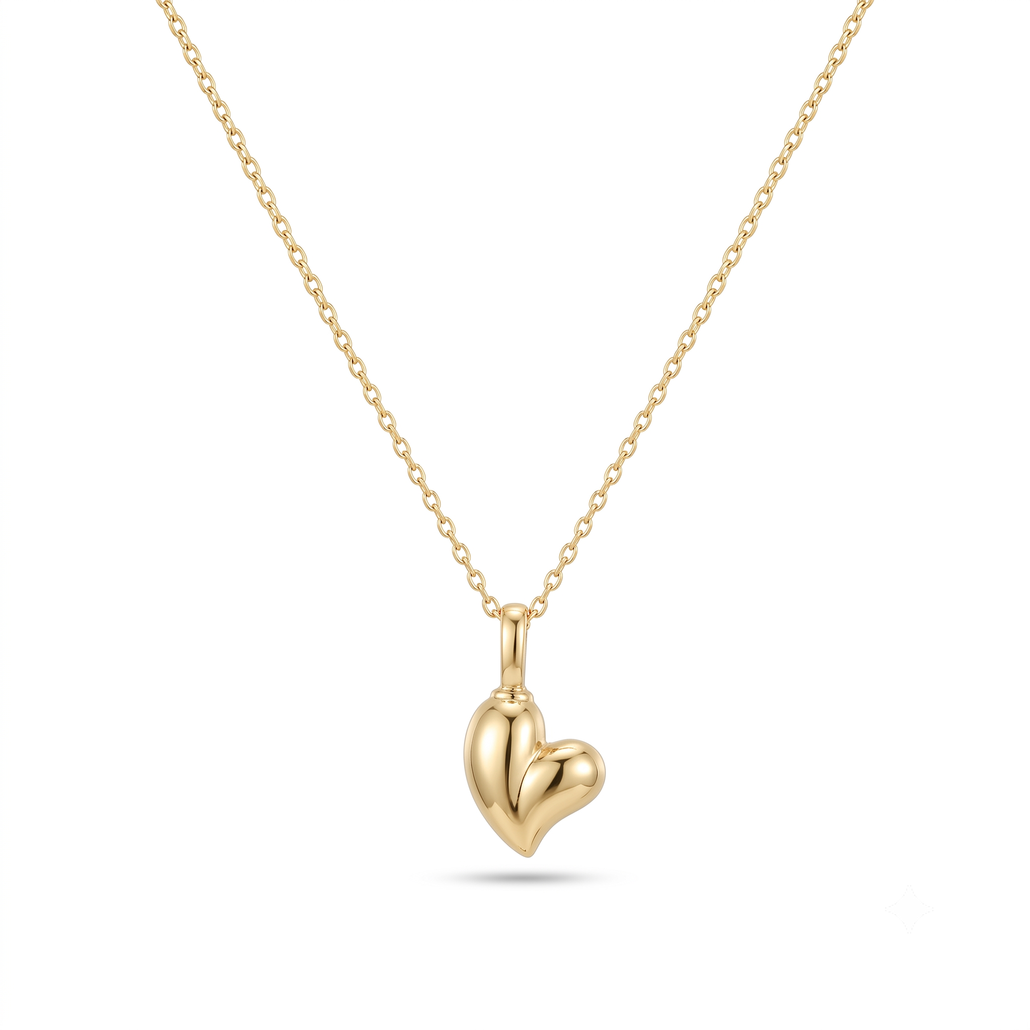 14K Gold Puffy Heart Pendant Necklace